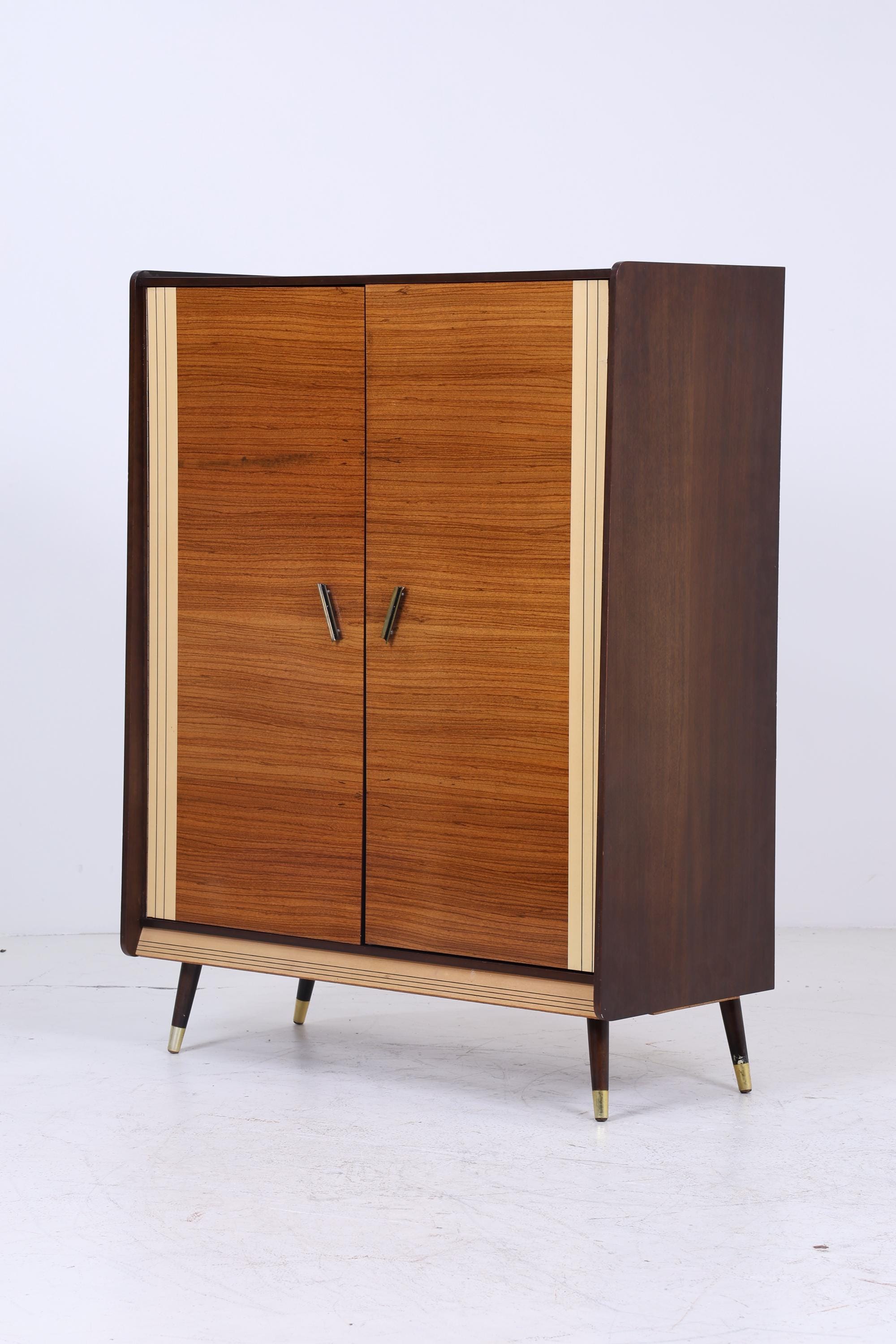 Zeitloser Vintage Hochglanz Wäscheschrank 60er Jahre | Mid Century Schrank Holz Retro Fächerschrank Aufbewahrung