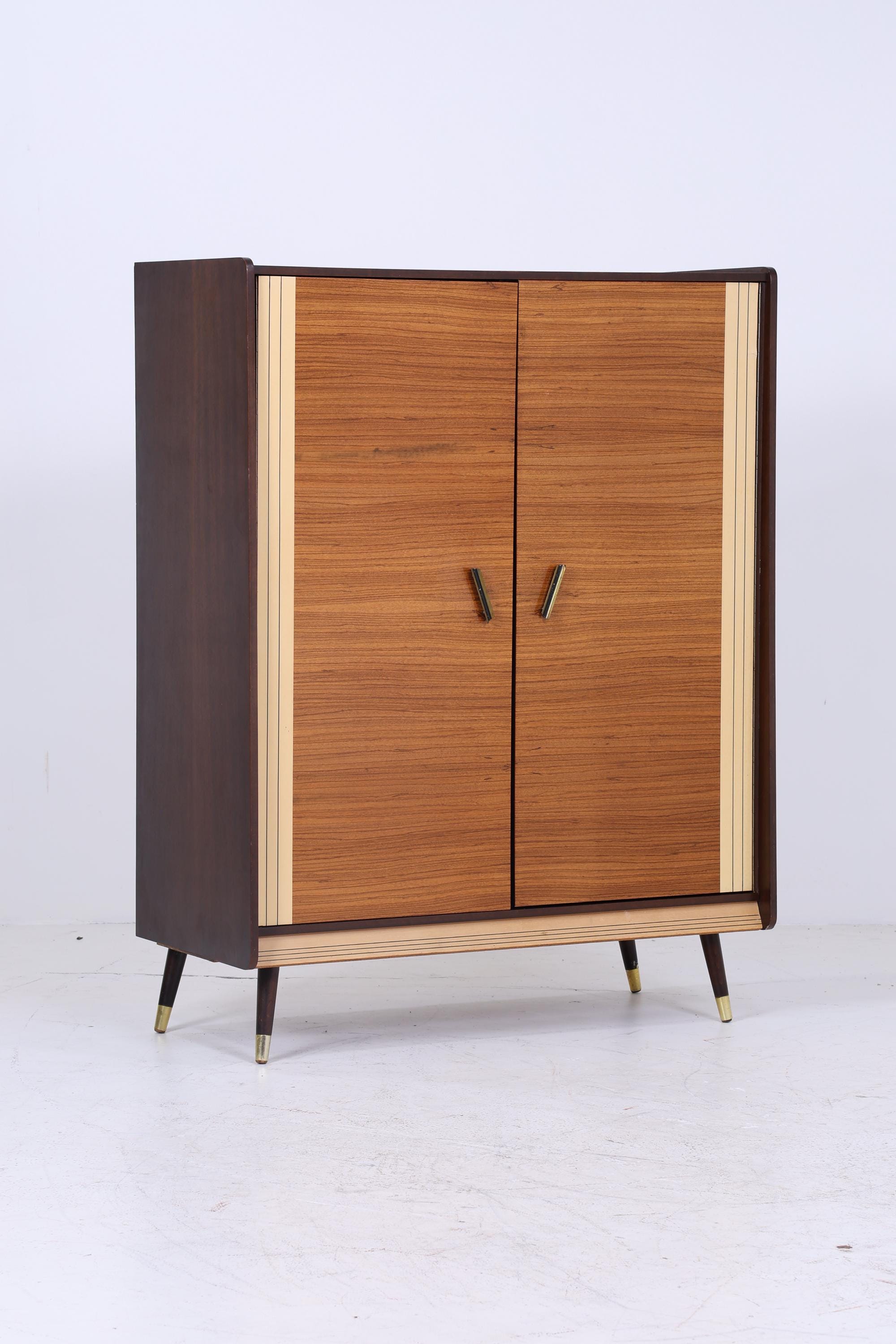 Zeitloser Vintage Hochglanz Wäscheschrank 60er Jahre | Mid Century Schrank Holz Retro Fächerschrank Aufbewahrung