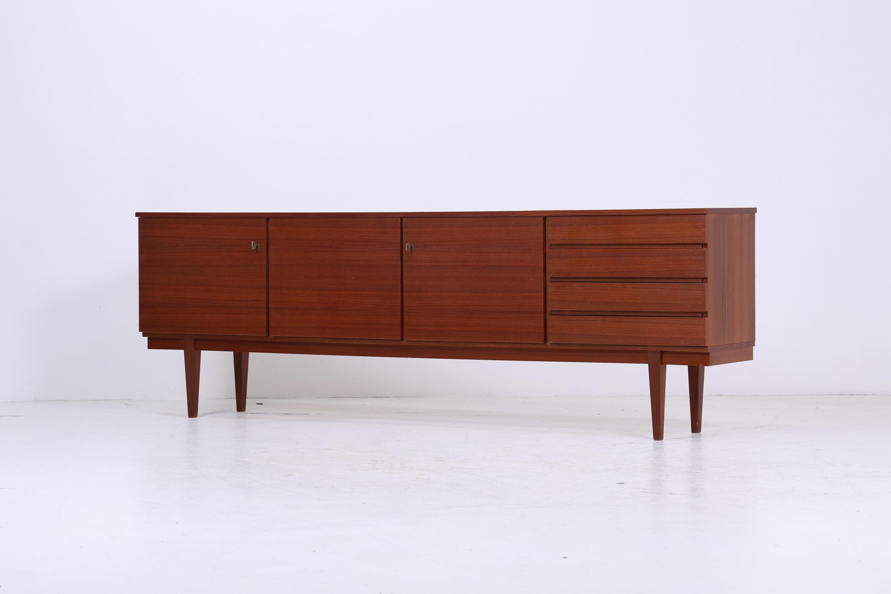Vintage Teak Sideboard 60er Jahre | Mid Century TV Board mit Schubladen & Fächern Retro Holz Aufbewahrung