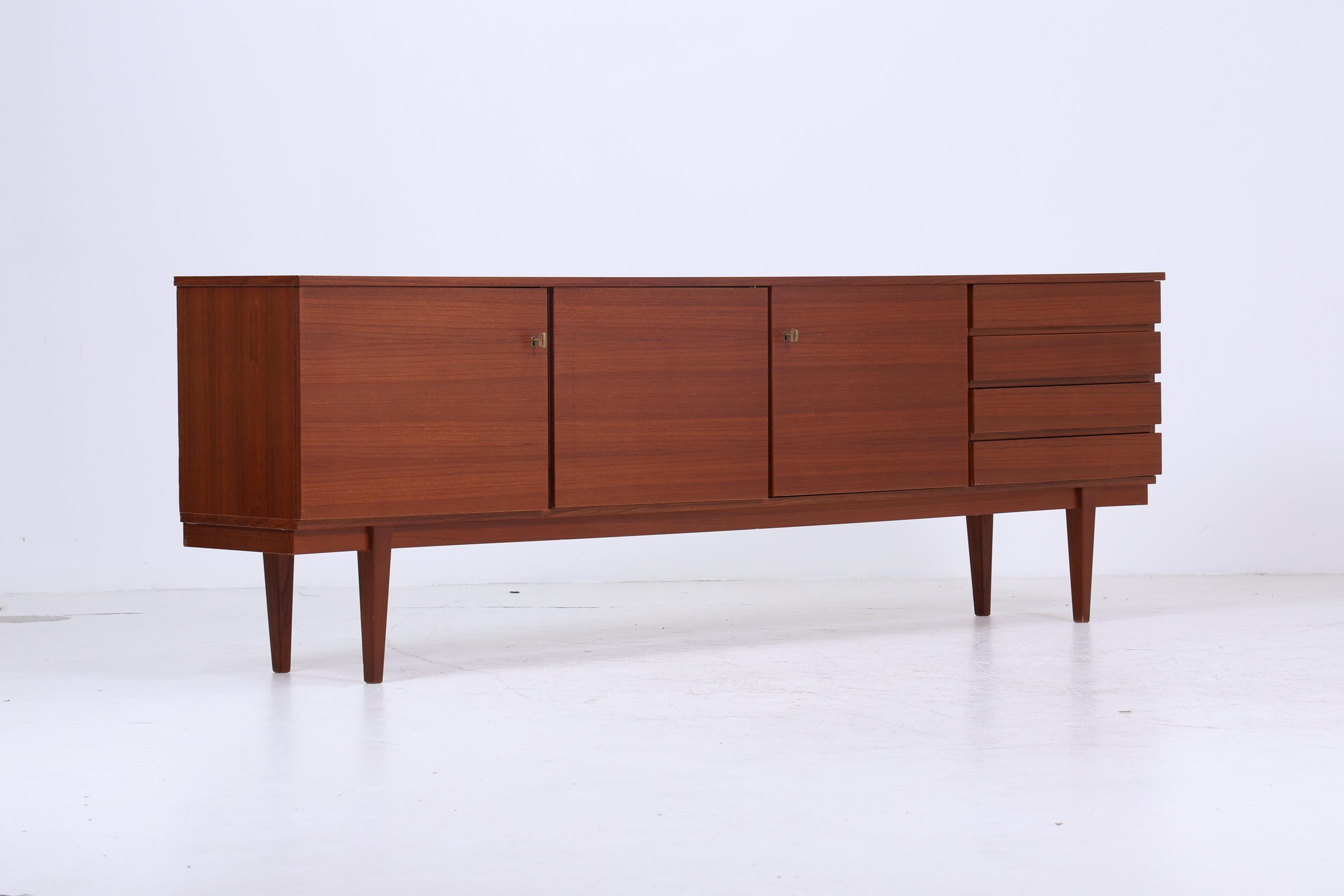 Vintage Teak Sideboard 60er Jahre | Mid Century TV Board mit Schubladen & Fächern Retro Holz Aufbewahrung