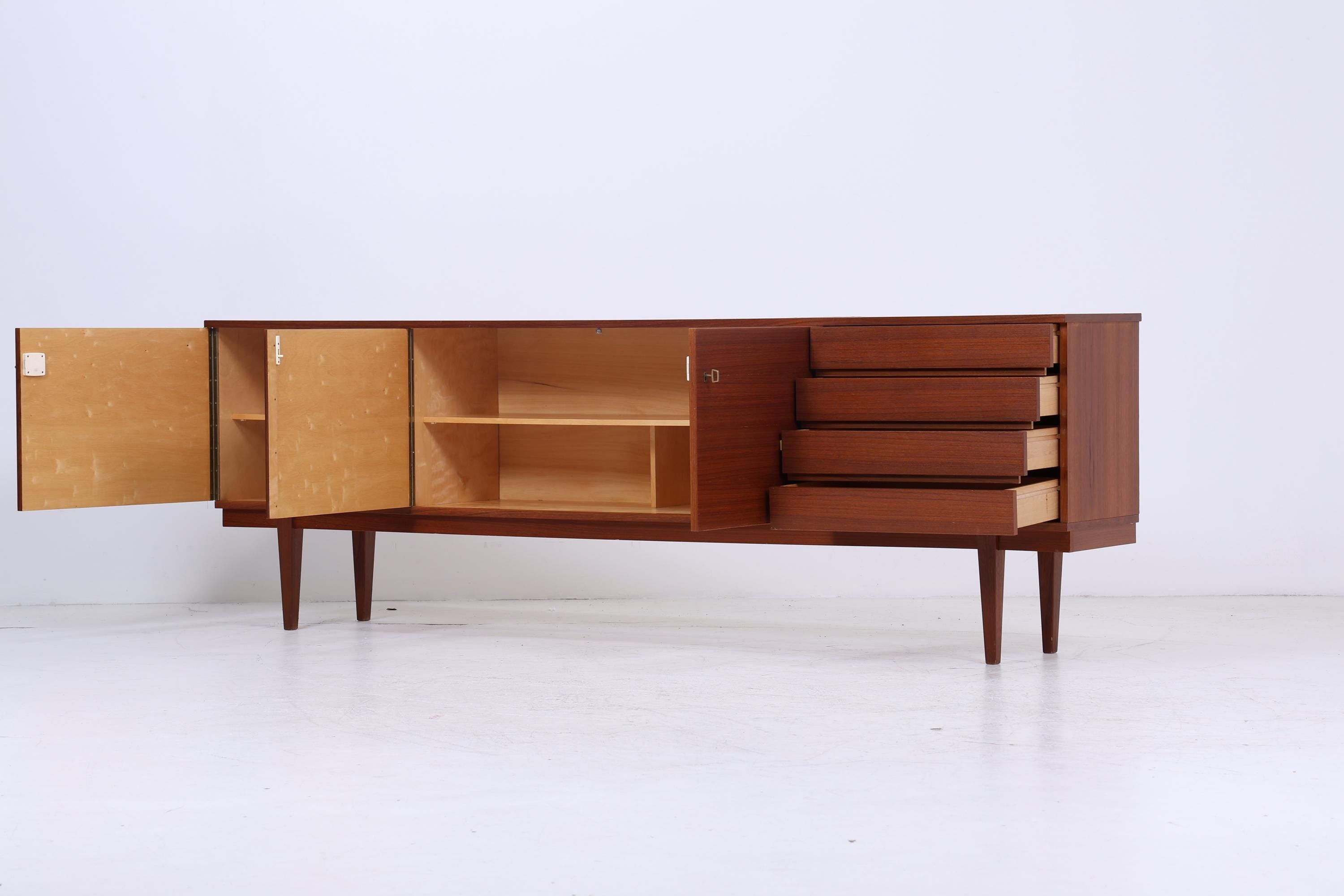 Vintage Teak Sideboard 60er Jahre | Mid Century TV Board mit Schubladen & Fächern Retro Holz Aufbewahrung