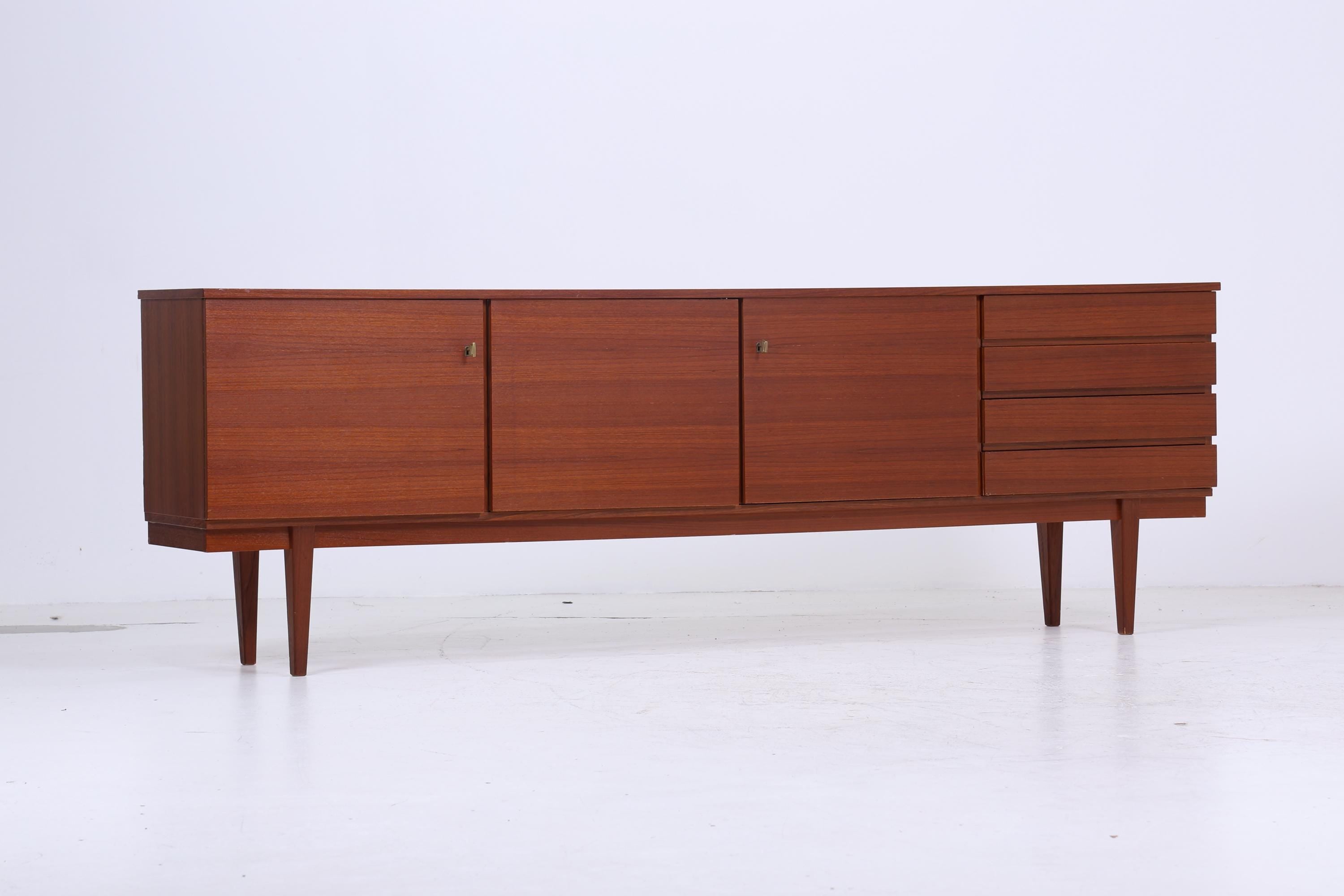 Vintage Teak Sideboard 60er Jahre | Mid Century TV Board mit Schubladen & Fächern Retro Holz Aufbewahrung