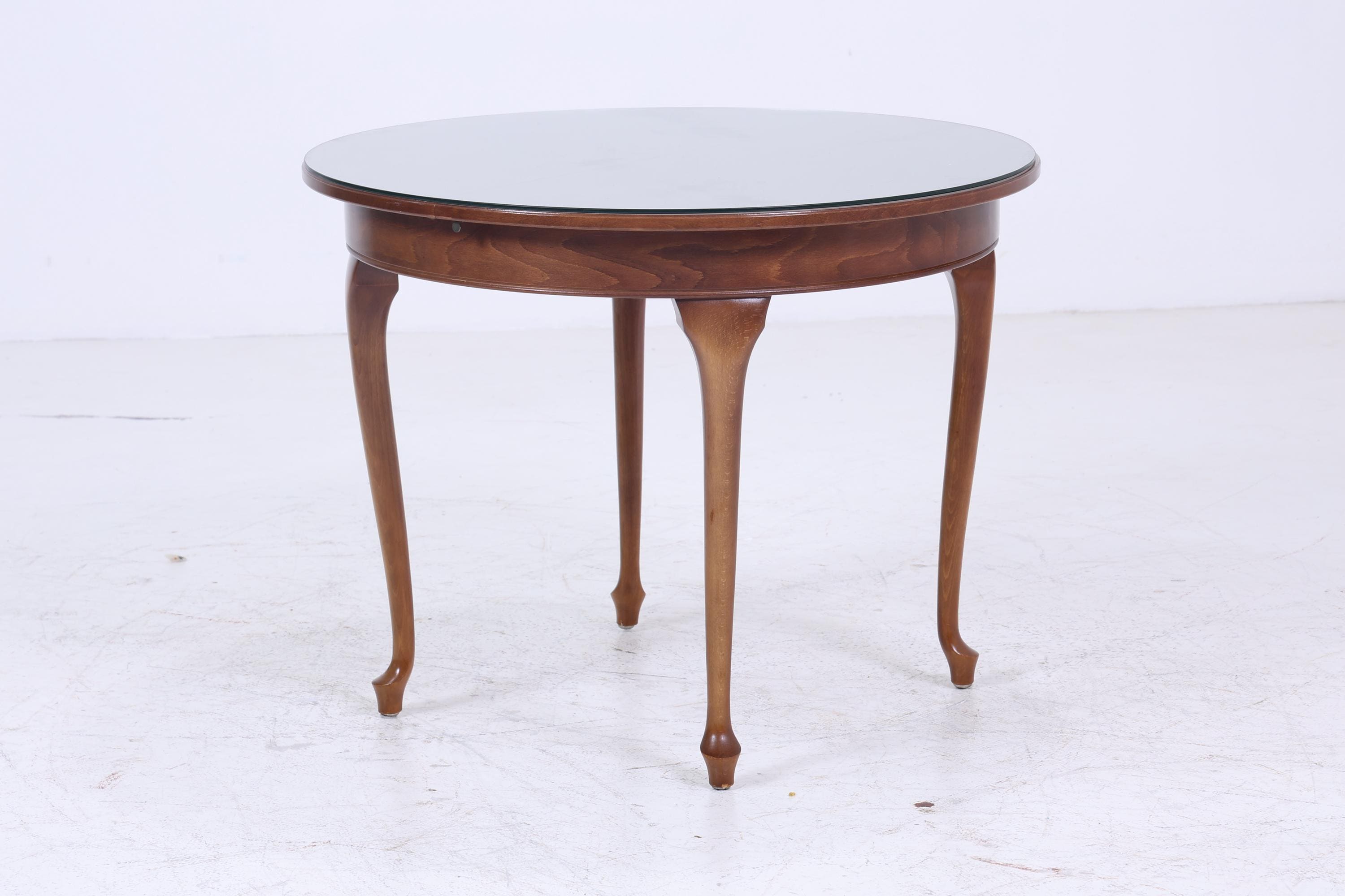 Antik Küchentisch mit Glasplatte | Chippendale Esstisch Tisch Retro Holz Ausziehbar
