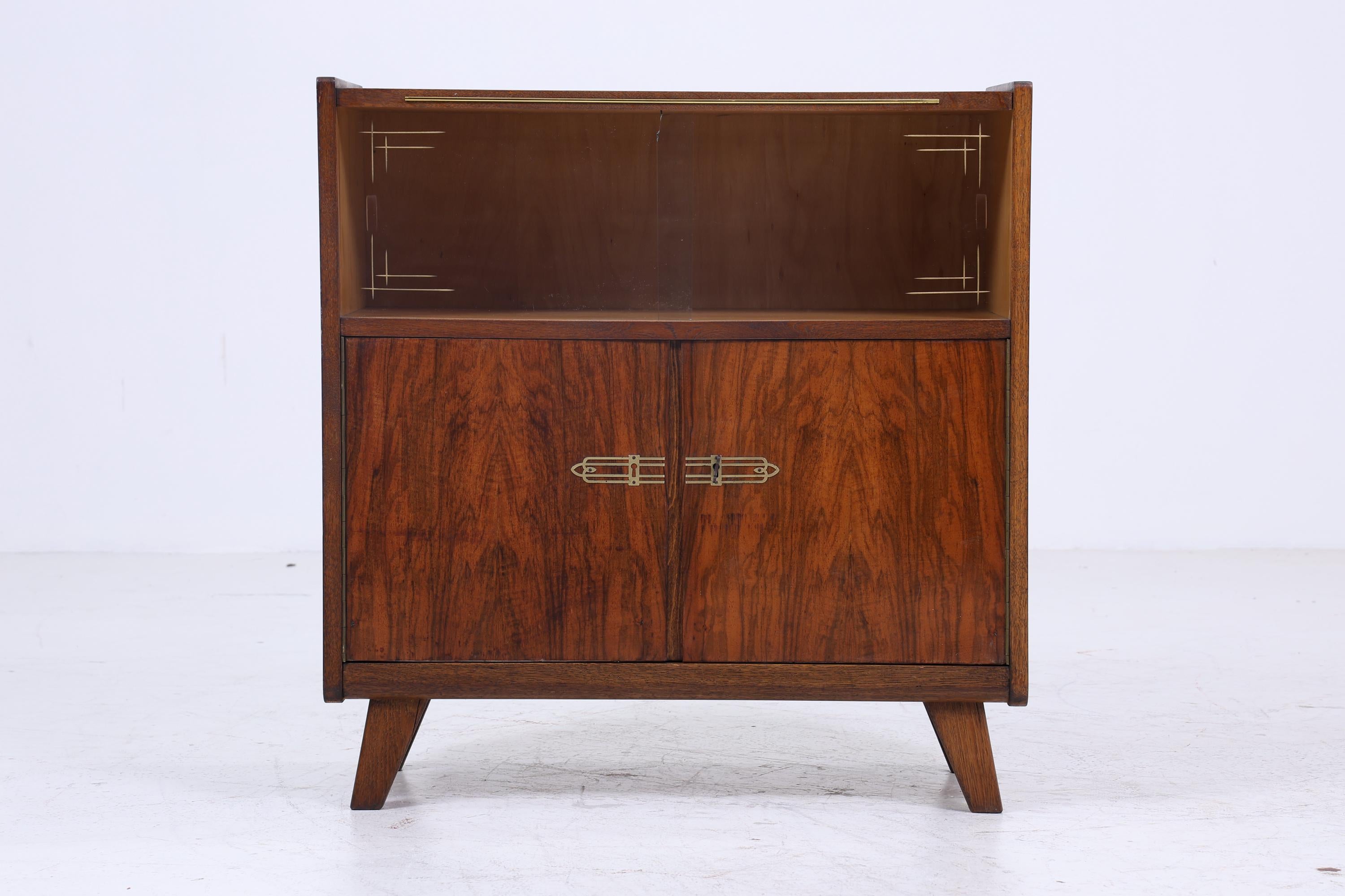 Vintage Kommode mit Glastüren 60er Jahre | Mid Century Vitrine Flur Schrank | Retro 70er Holz