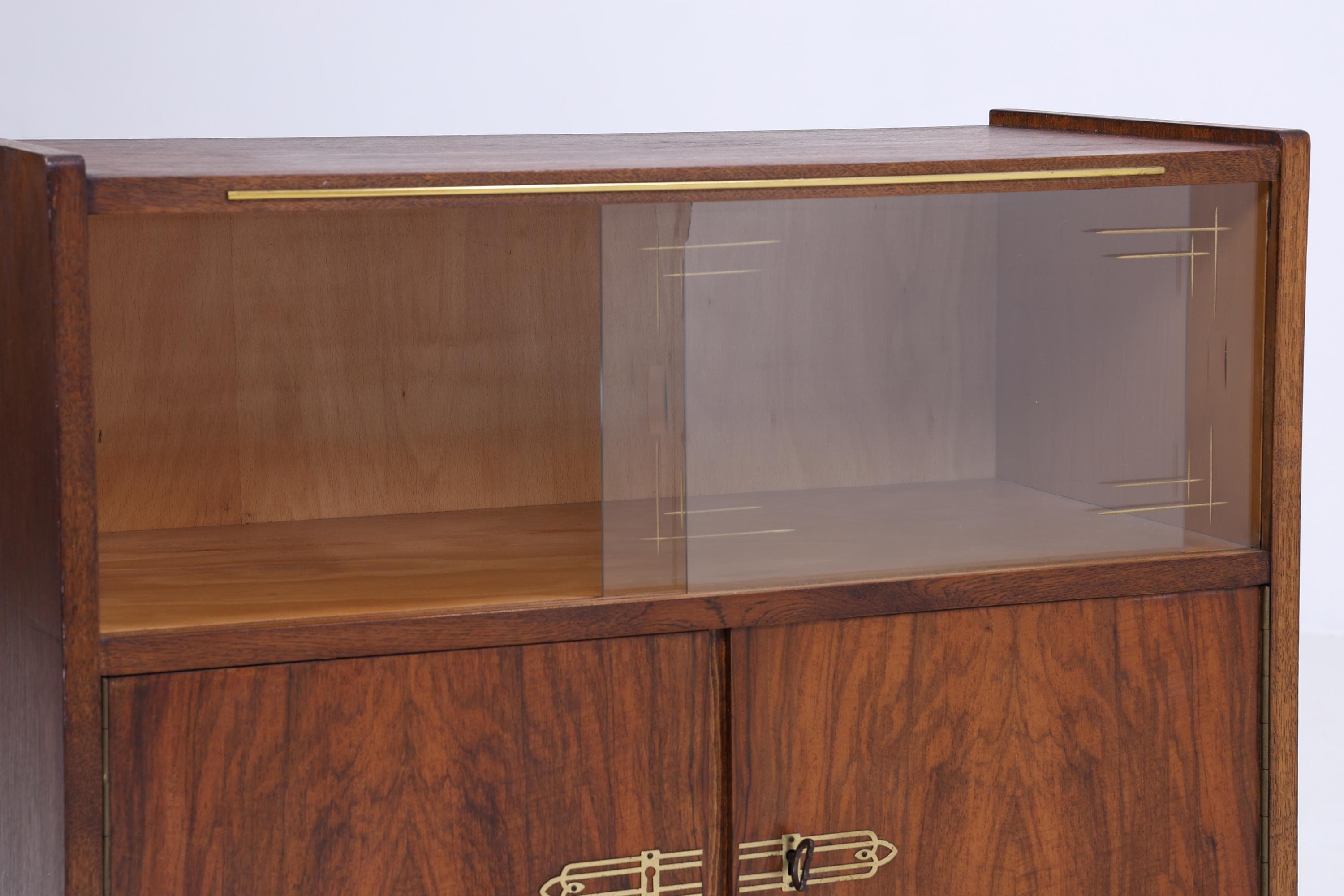 Vintage Kommode mit Glastüren 60er Jahre | Mid Century Vitrine Flur Schrank | Retro 70er Holz