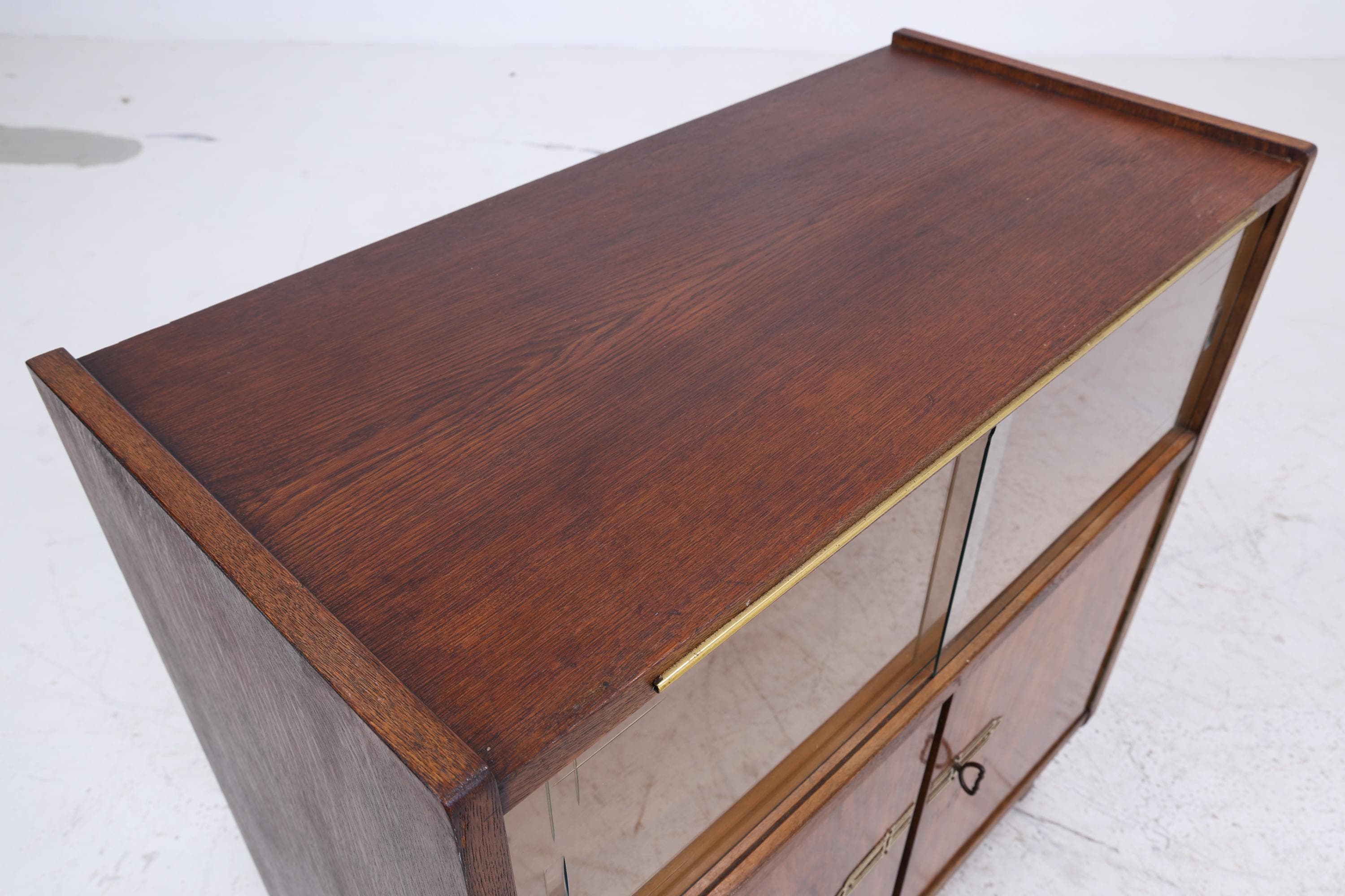 Vintage Kommode mit Glastüren 60er Jahre | Mid Century Vitrine Flur Schrank | Retro 70er Holz