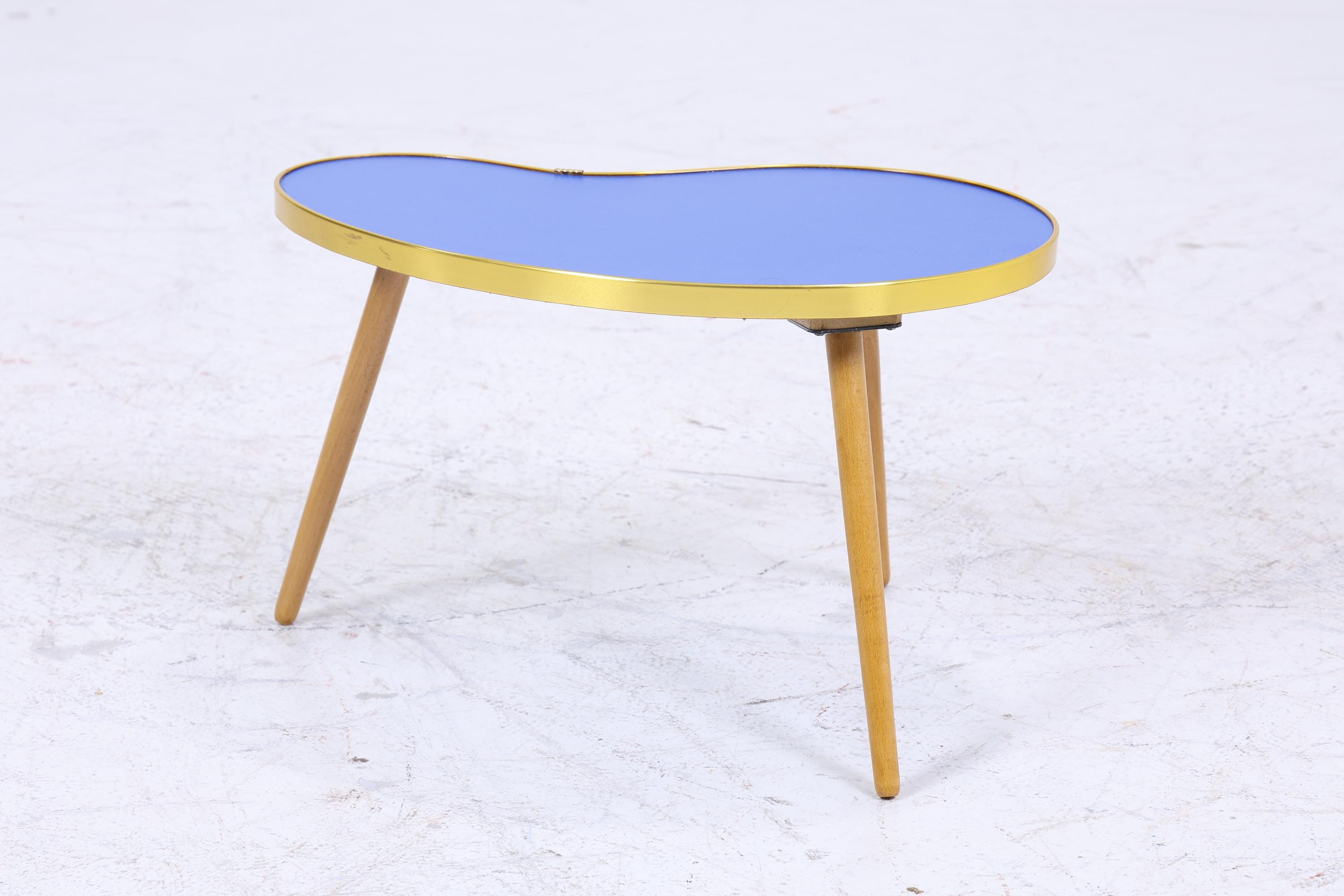 Vintage Nierentisch | Mid Century Blumentisch | Beistelltische Blau 60er Jahre