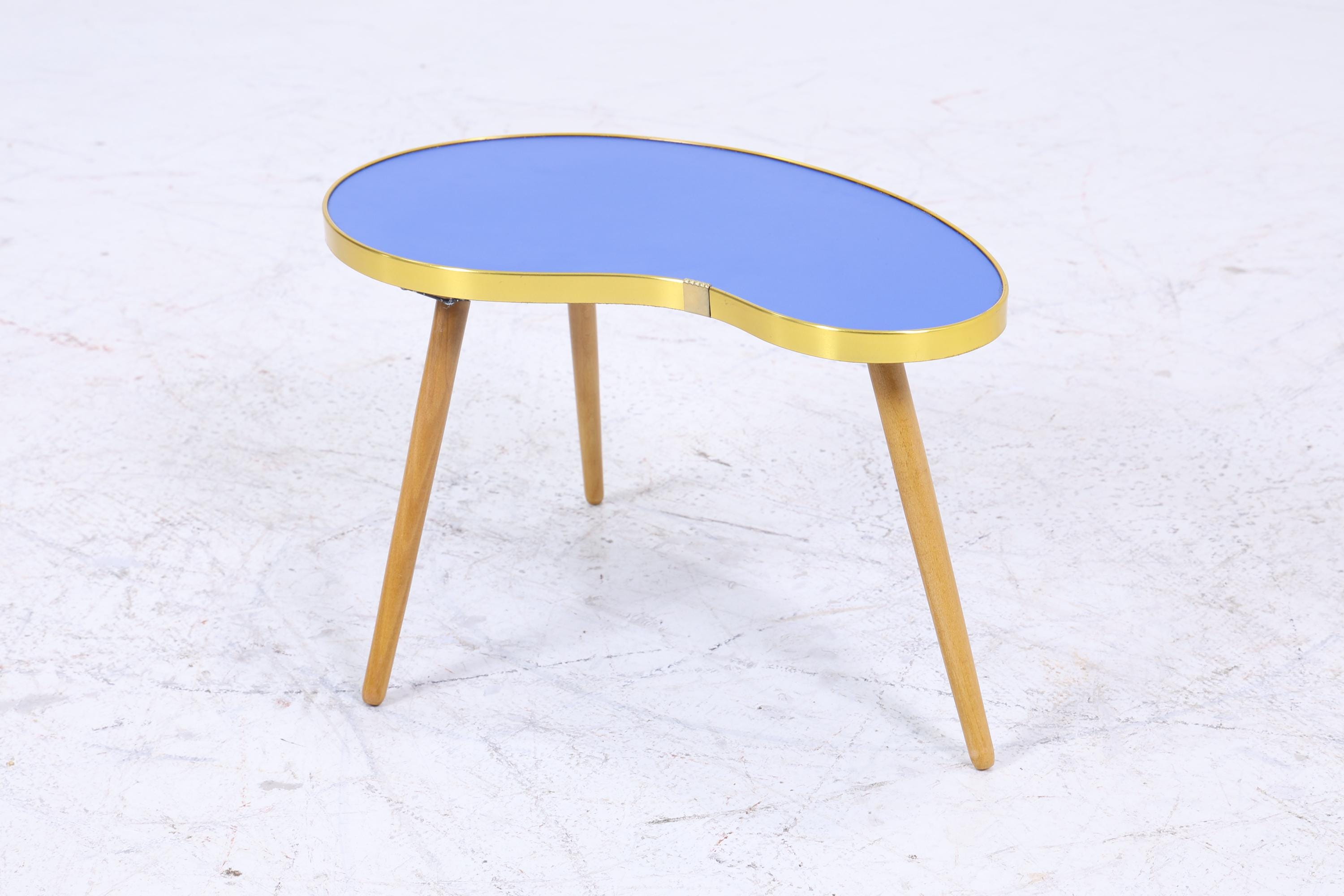 Vintage Nierentisch | Mid Century Blumentisch | Beistelltische Blau 60er Jahre