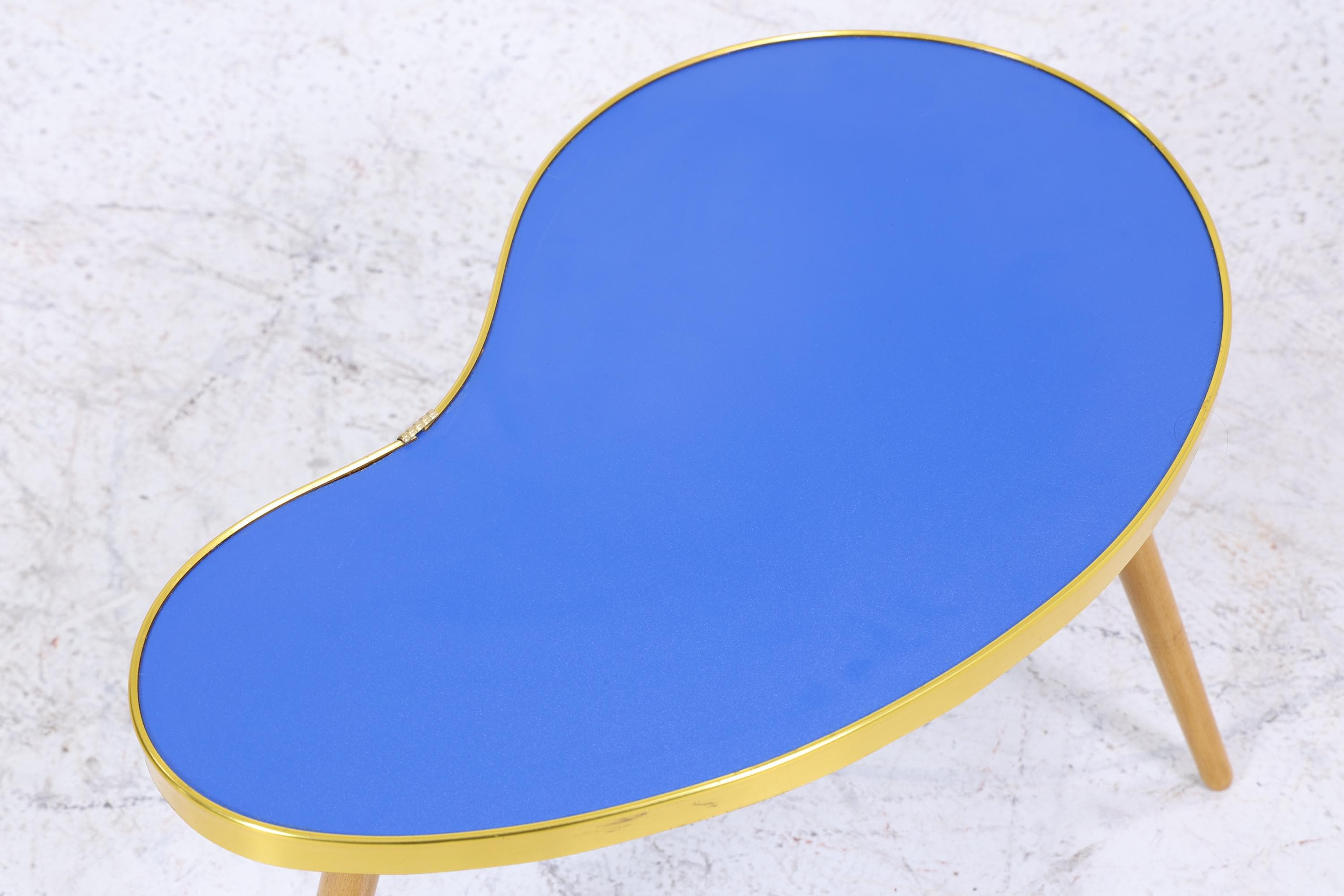 Vintage Nierentisch | Mid Century Blumentisch | Beistelltische Blau 60er Jahre