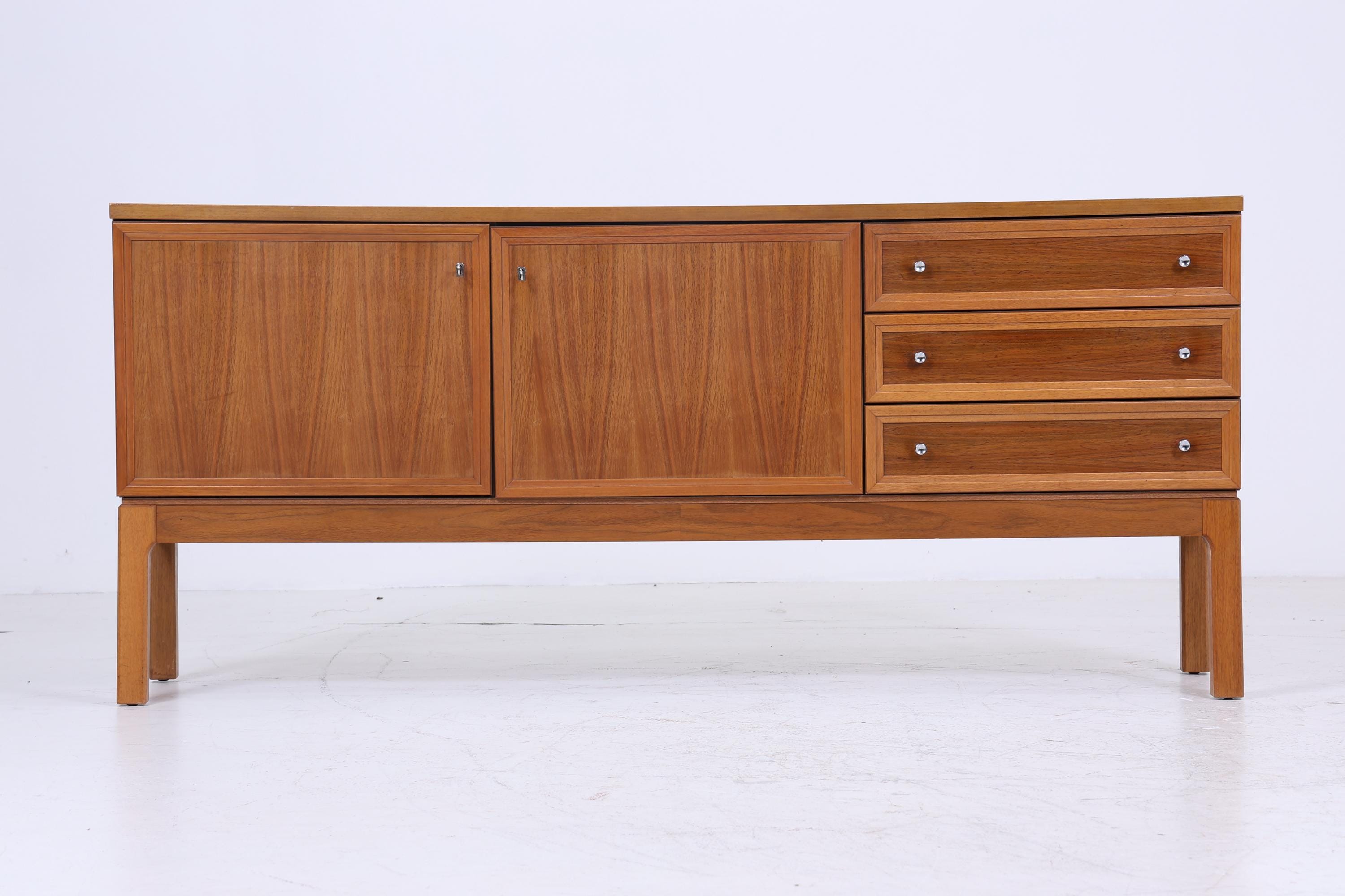 Vintage Nussbaum Palette Sideboard 60er Jahre | Mid Century TV Board mit Fächern & Schubladen Retro Holz Aufbewahrung