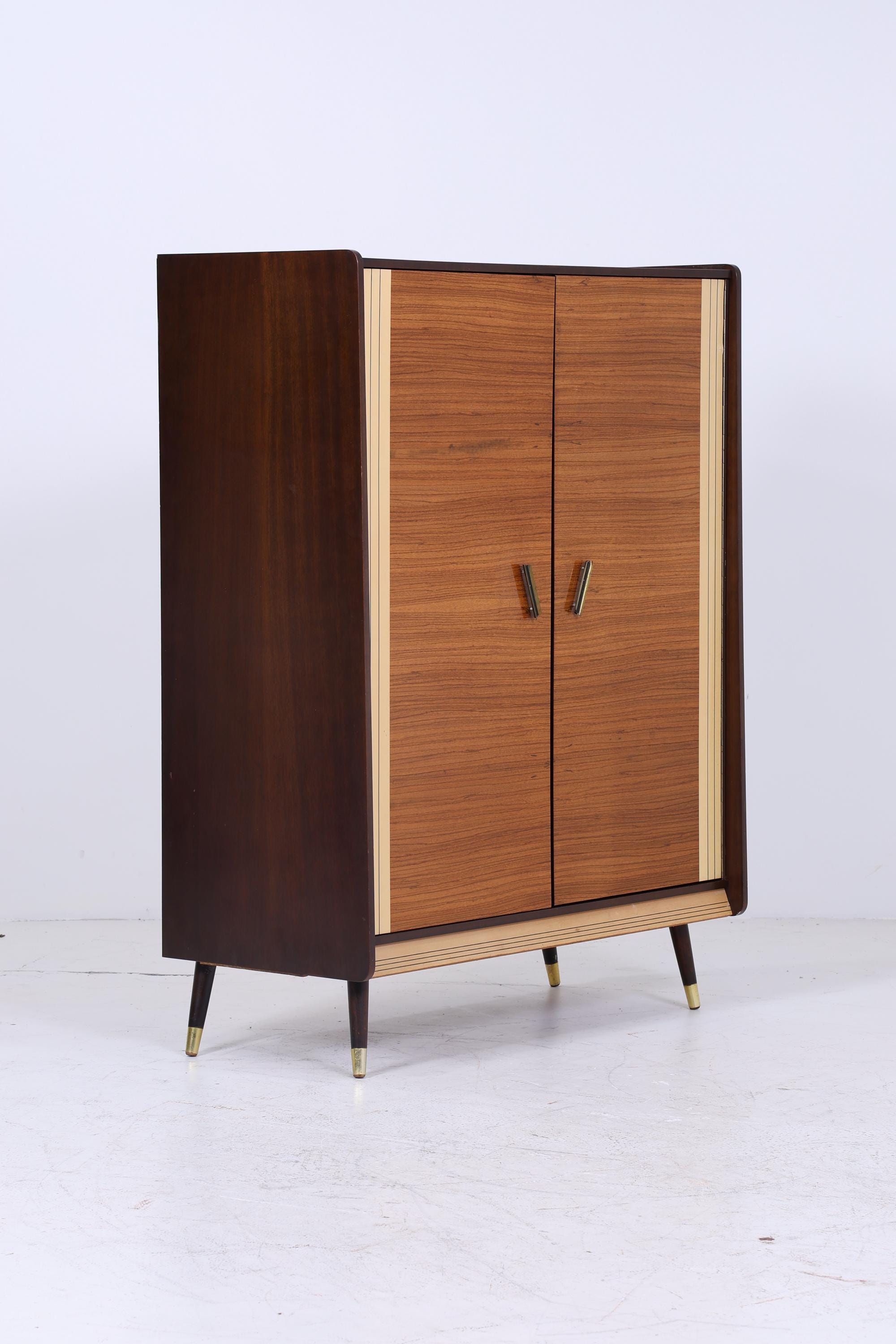 Zeitloser Vintage Hochglanz Wäscheschrank 60er Jahre | Mid Century Schrank Holz Retro Fächerschrank Aufbewahrung
