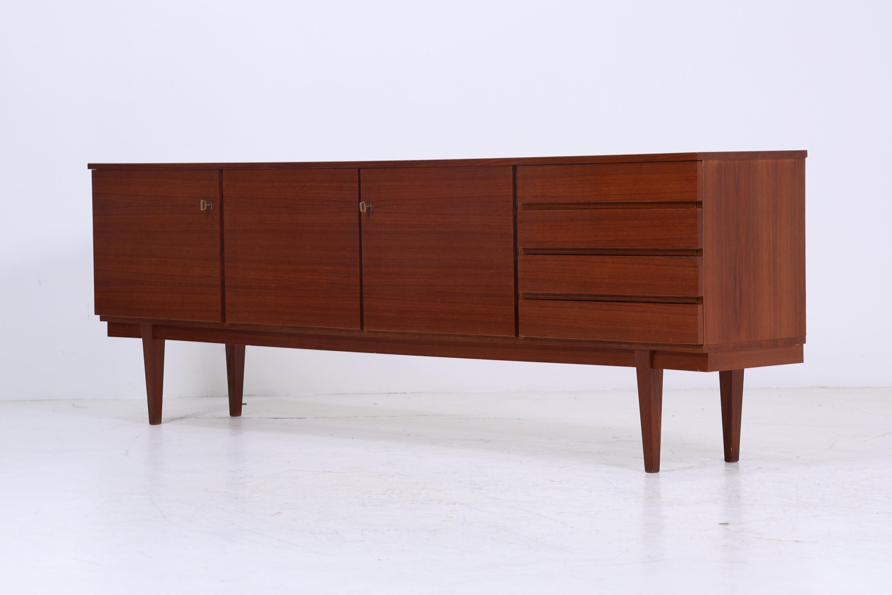 Vintage Teak Sideboard 60er Jahre | Mid Century TV Board mit Schubladen & Fächern Retro Holz Aufbewahrung