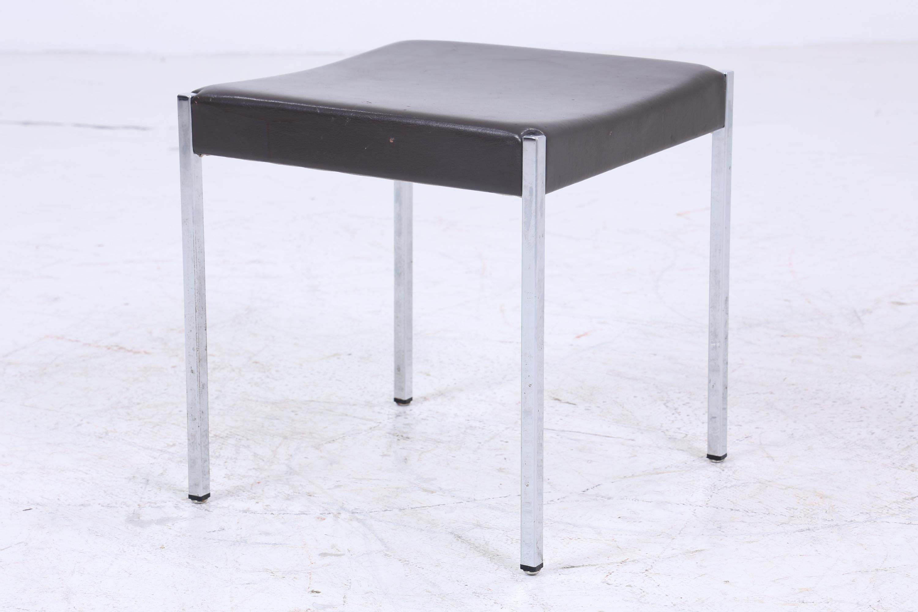 Vintage Leder Hocker | Mid Century Sitzhocker Chrom | Retro Stuhl 60er 70er