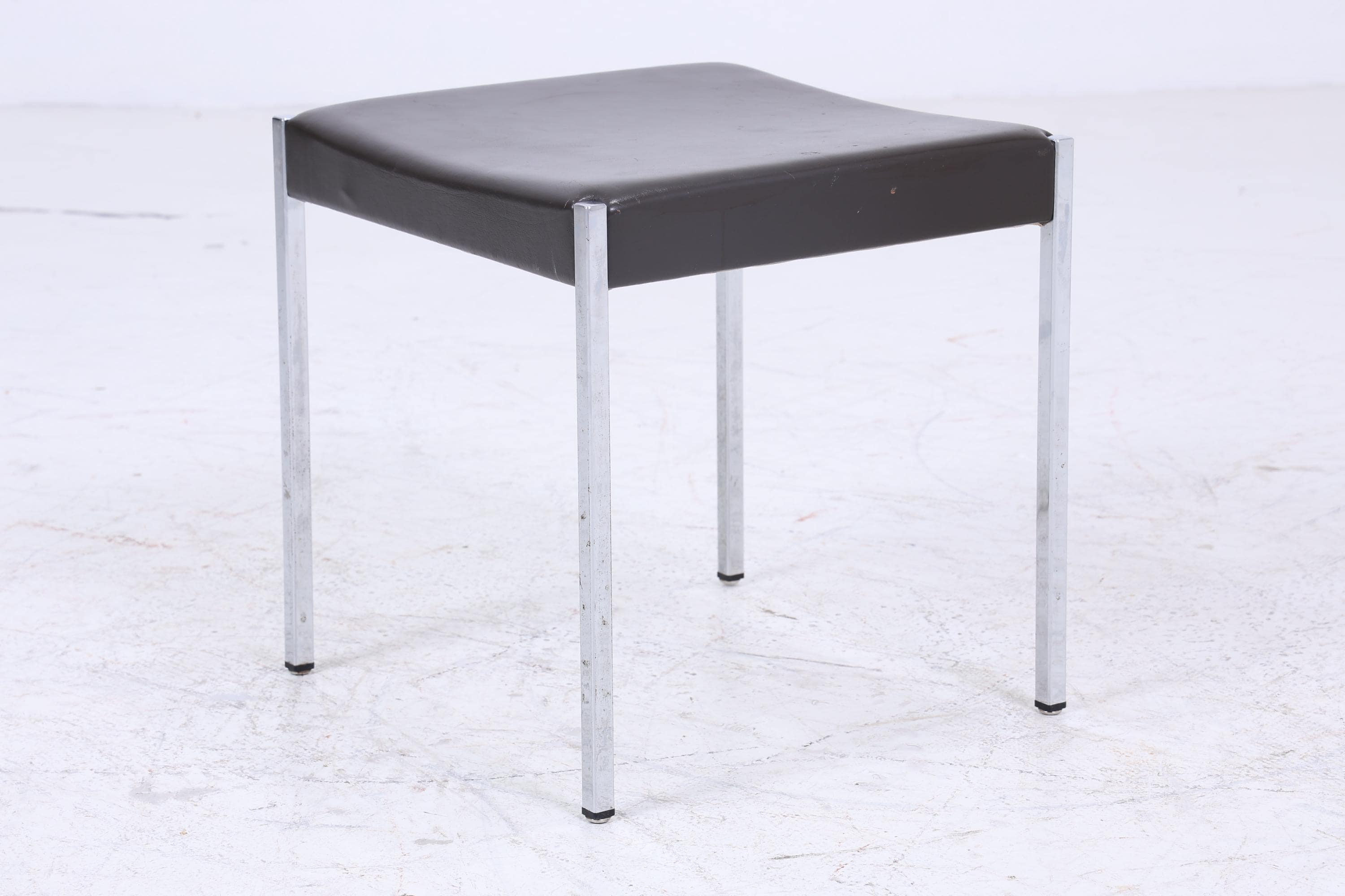 Vintage Leder Hocker | Mid Century Sitzhocker Chrom | Retro Stuhl 60er 70er