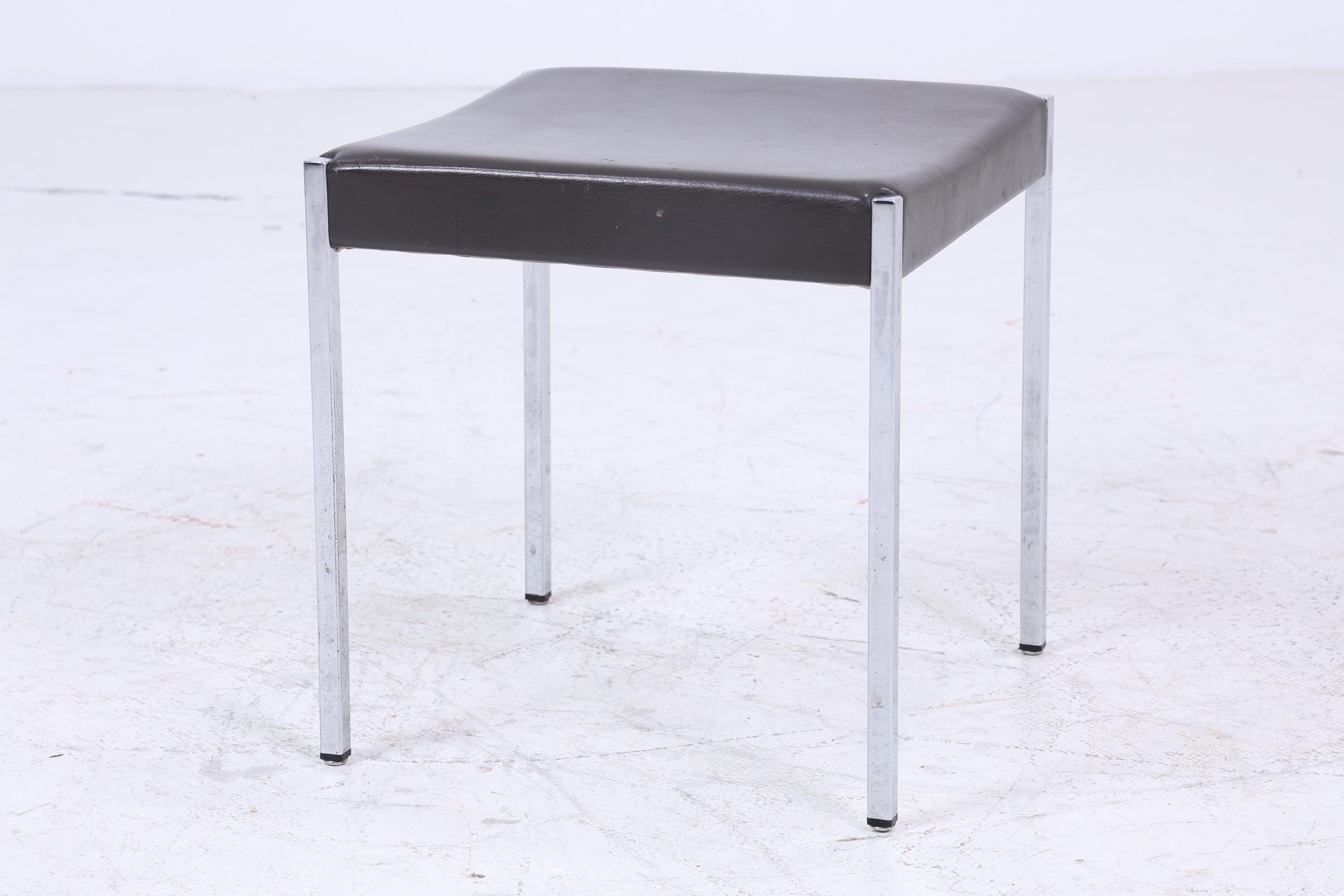 Vintage Leder Hocker | Mid Century Sitzhocker Chrom | Retro Stuhl 60er 70er