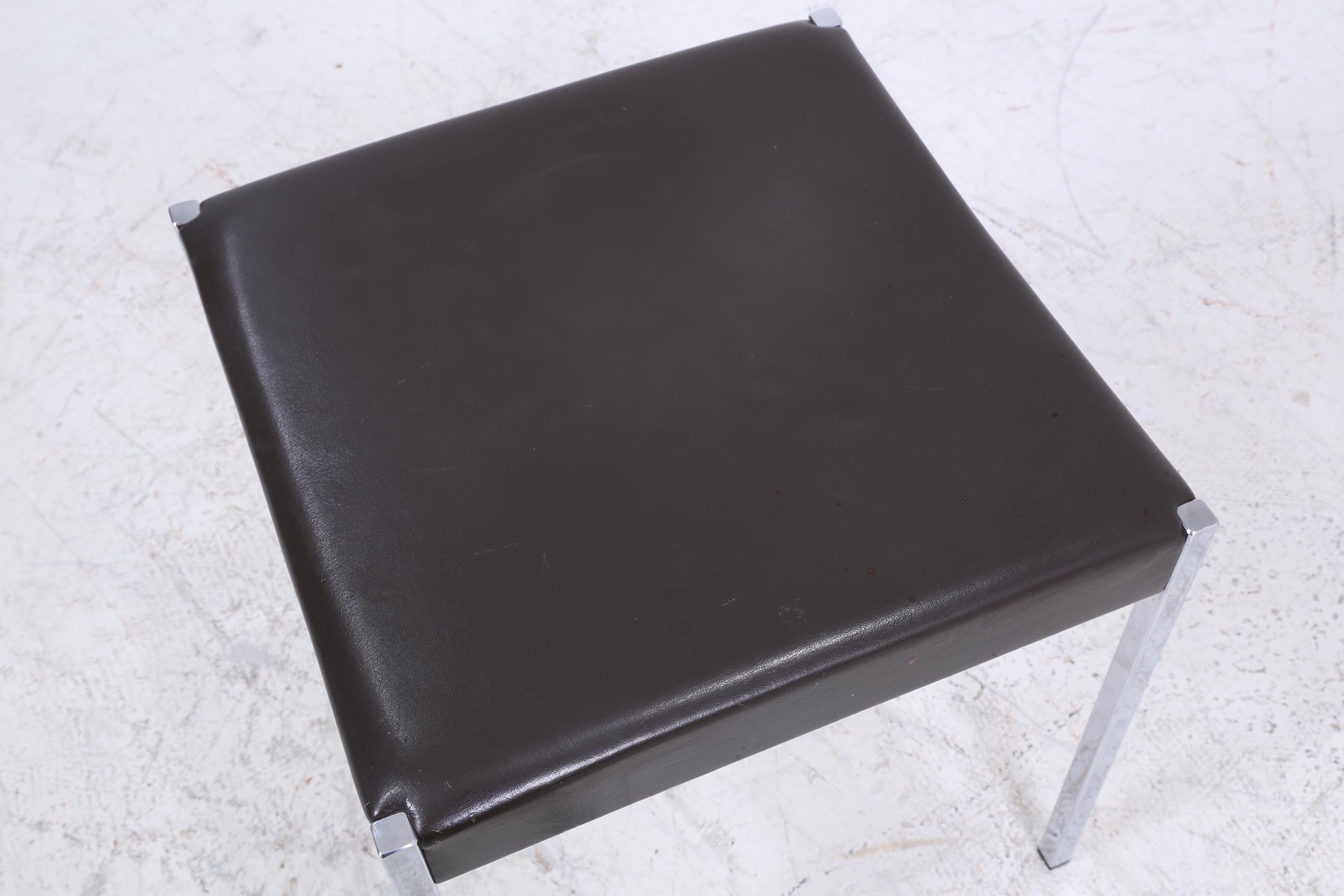Vintage Leder Hocker | Mid Century Sitzhocker Chrom | Retro Stuhl 60er 70er