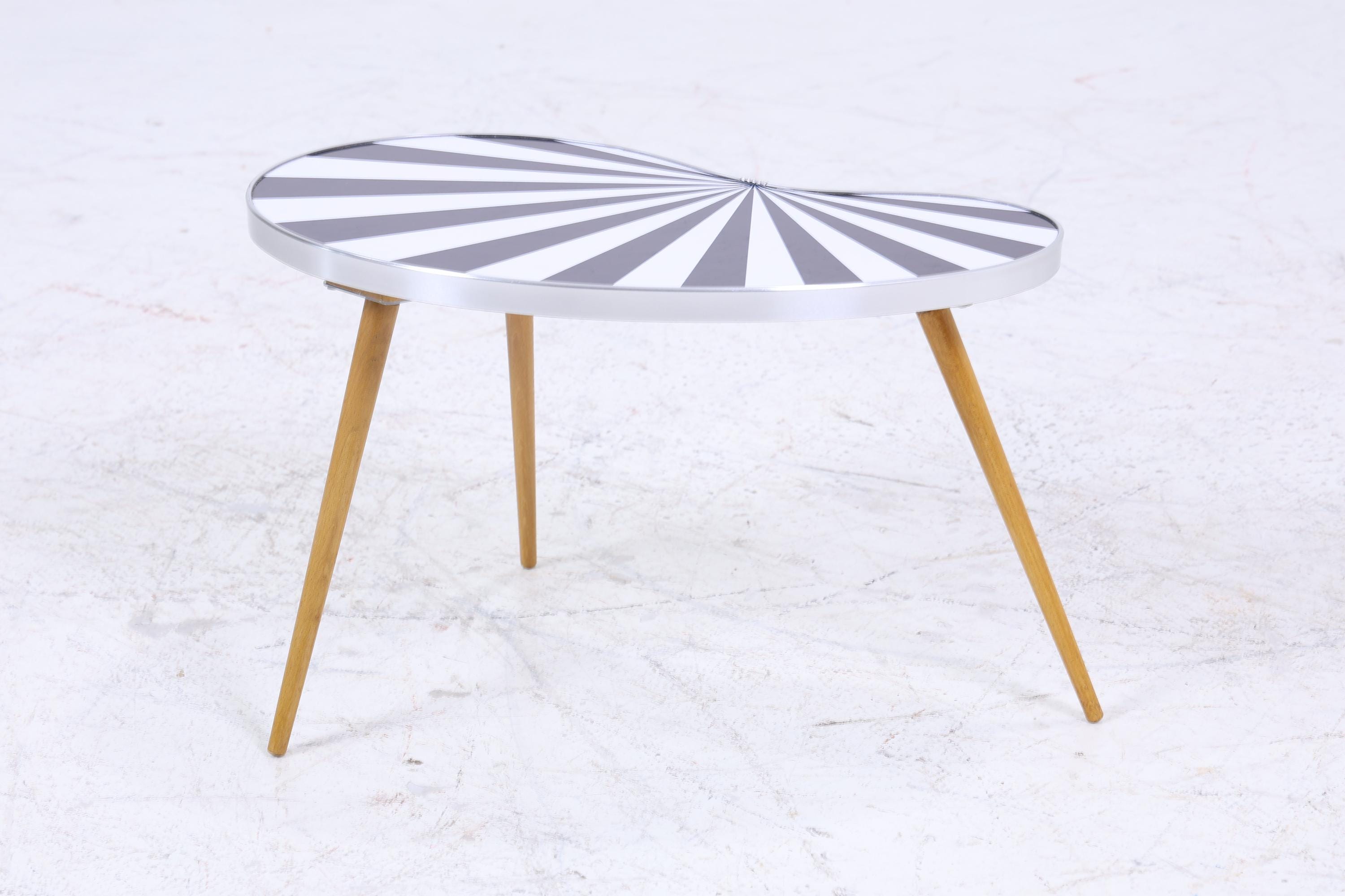 Vintage Nierentisch | Mid Century Blumentisch | Beistelltische Muster Schwarz Weiß 60er Jahre