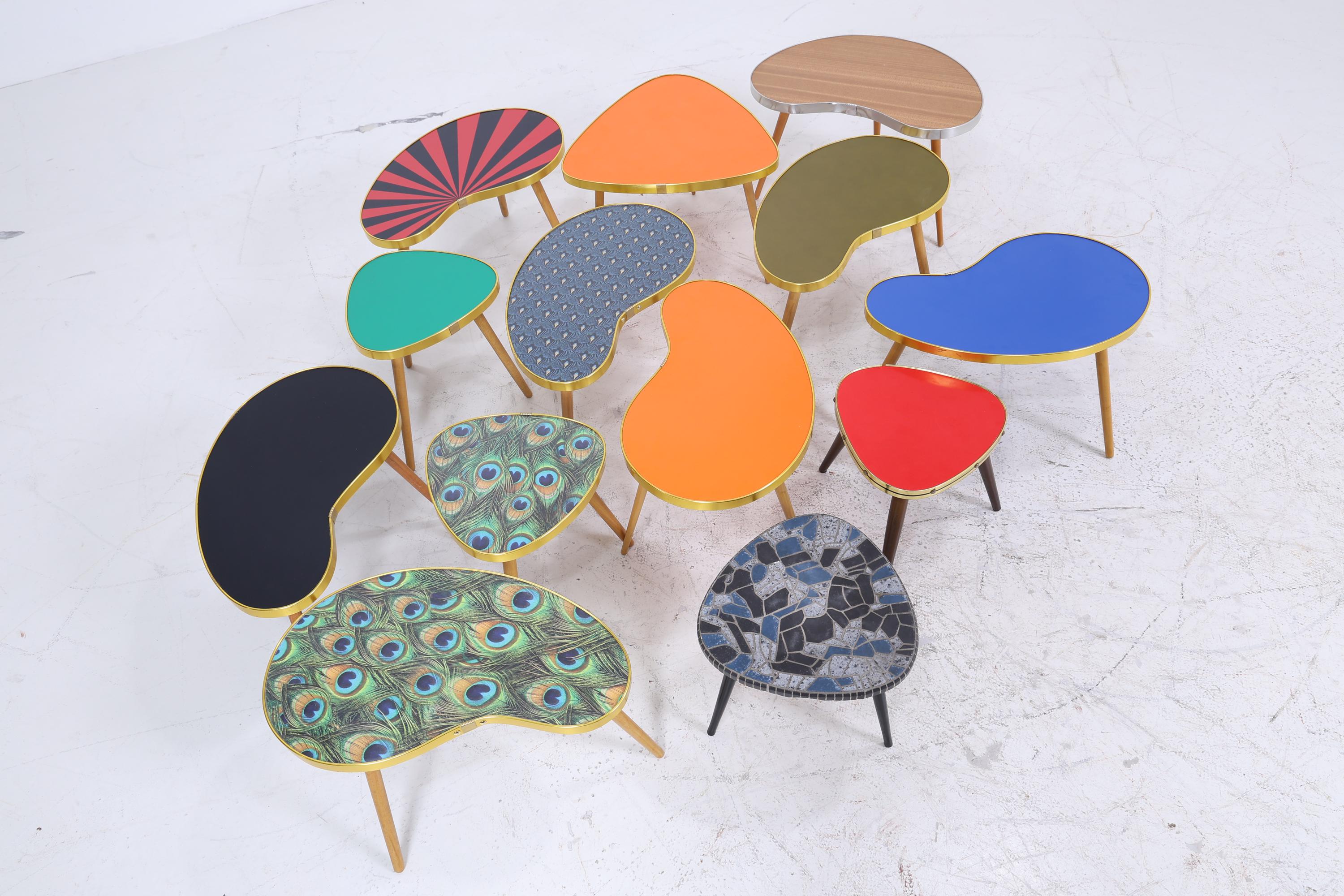 Vintage Nierentisch | Mid Century Blumentisch | Beistelltische Muster Schwarz Weiß 60er Jahre