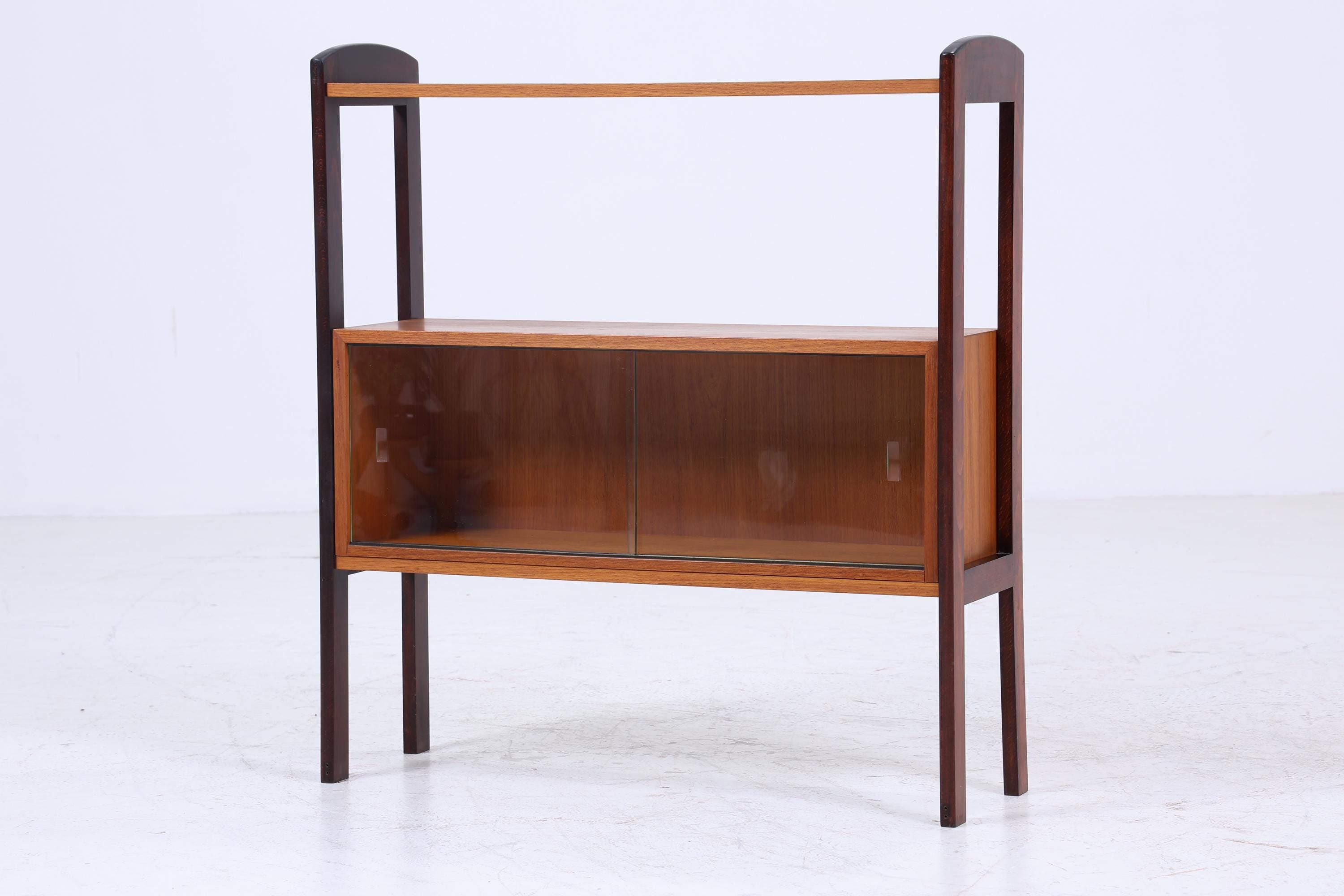 Vintage Teak Glas Kommode 60er Jahre | Retro Glas Bar - Mid Century Konsolentisch Vitrine Holz Design