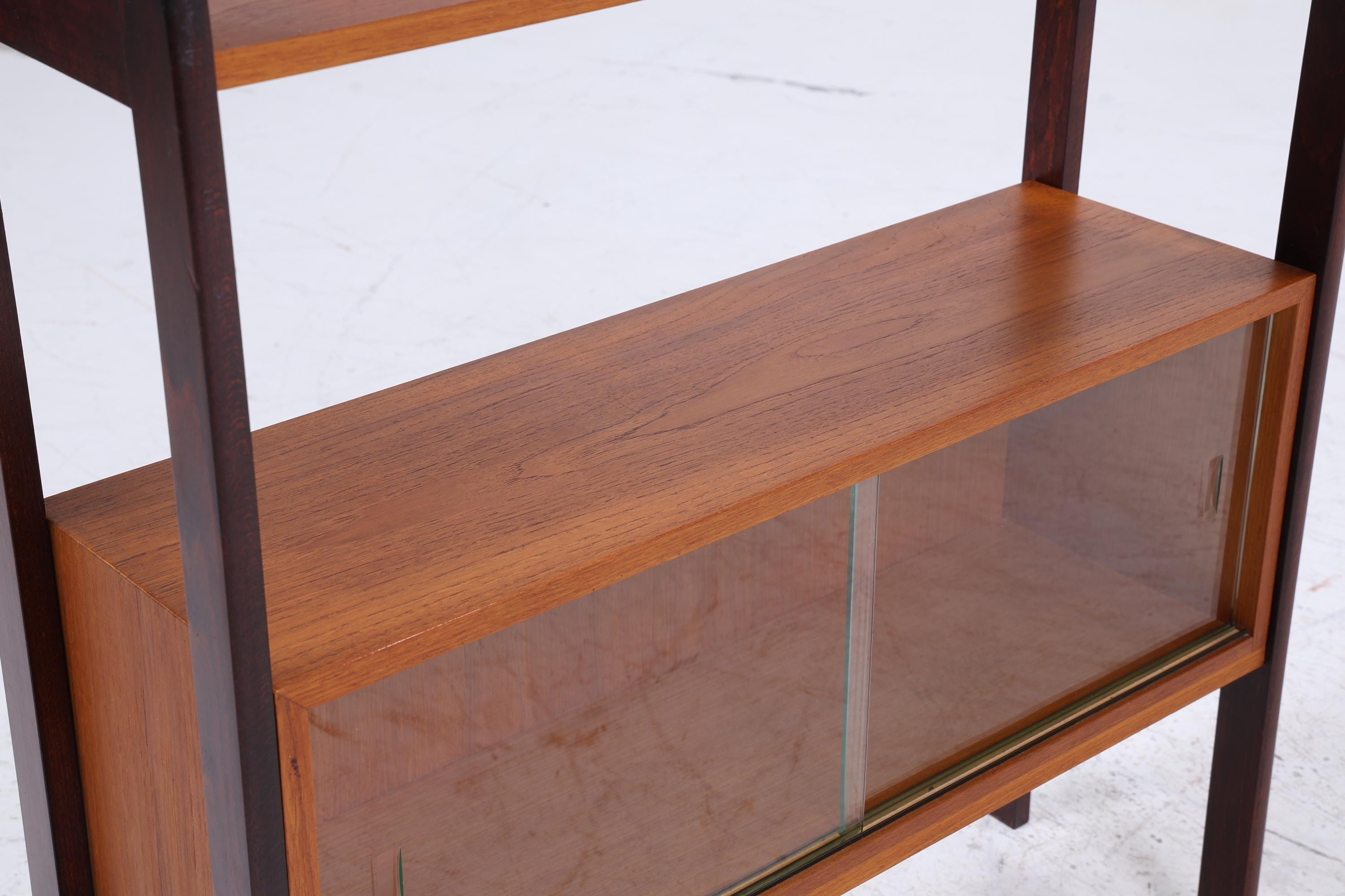 Vintage Teak Glas Kommode 60er Jahre | Retro Glas Bar - Mid Century Konsolentisch Vitrine Holz Design