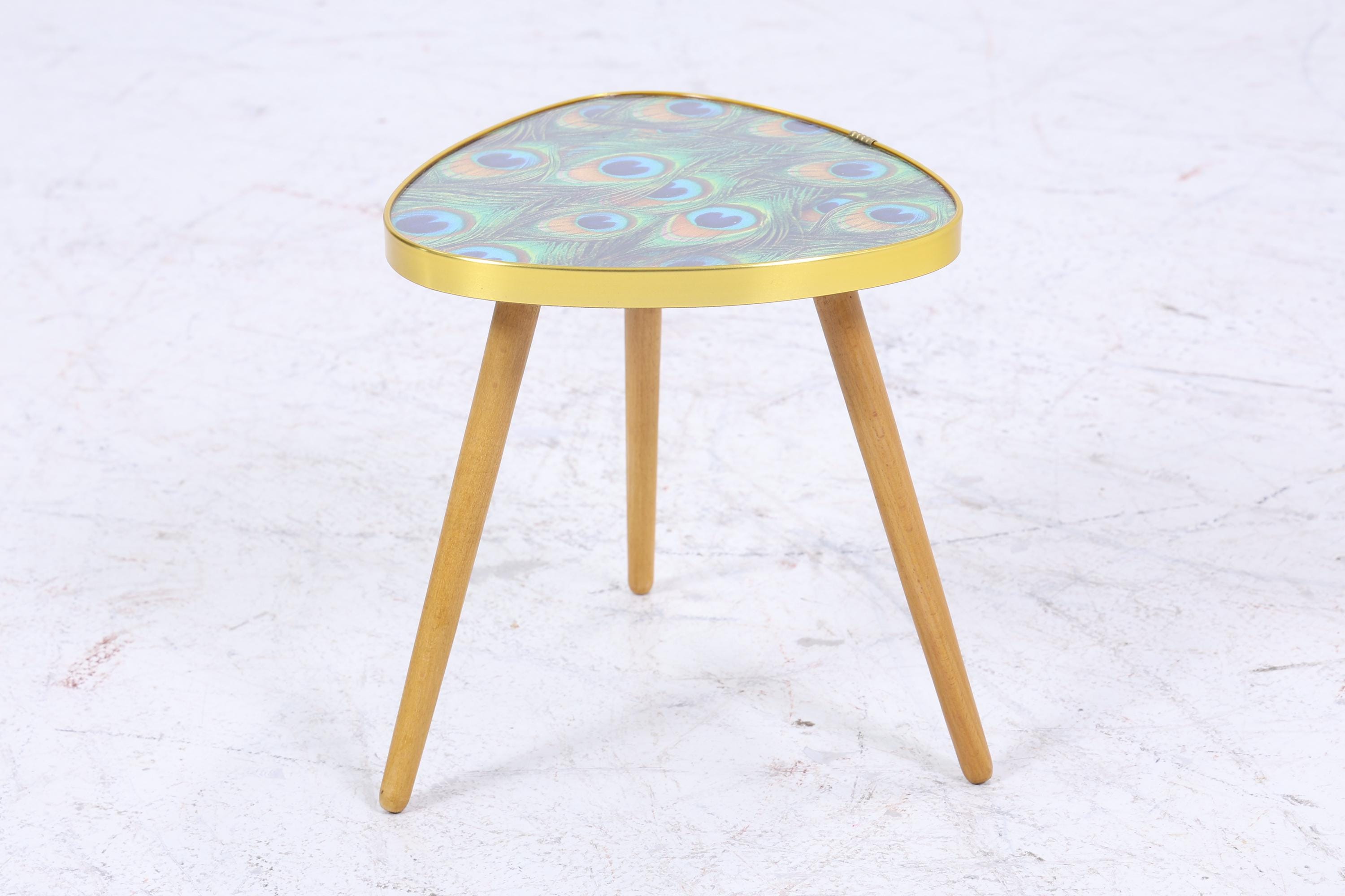 Vintage Blumentisch mit Pfauen Muster | Mid Century Beistelltisch | Telefontisch 60er Jahre