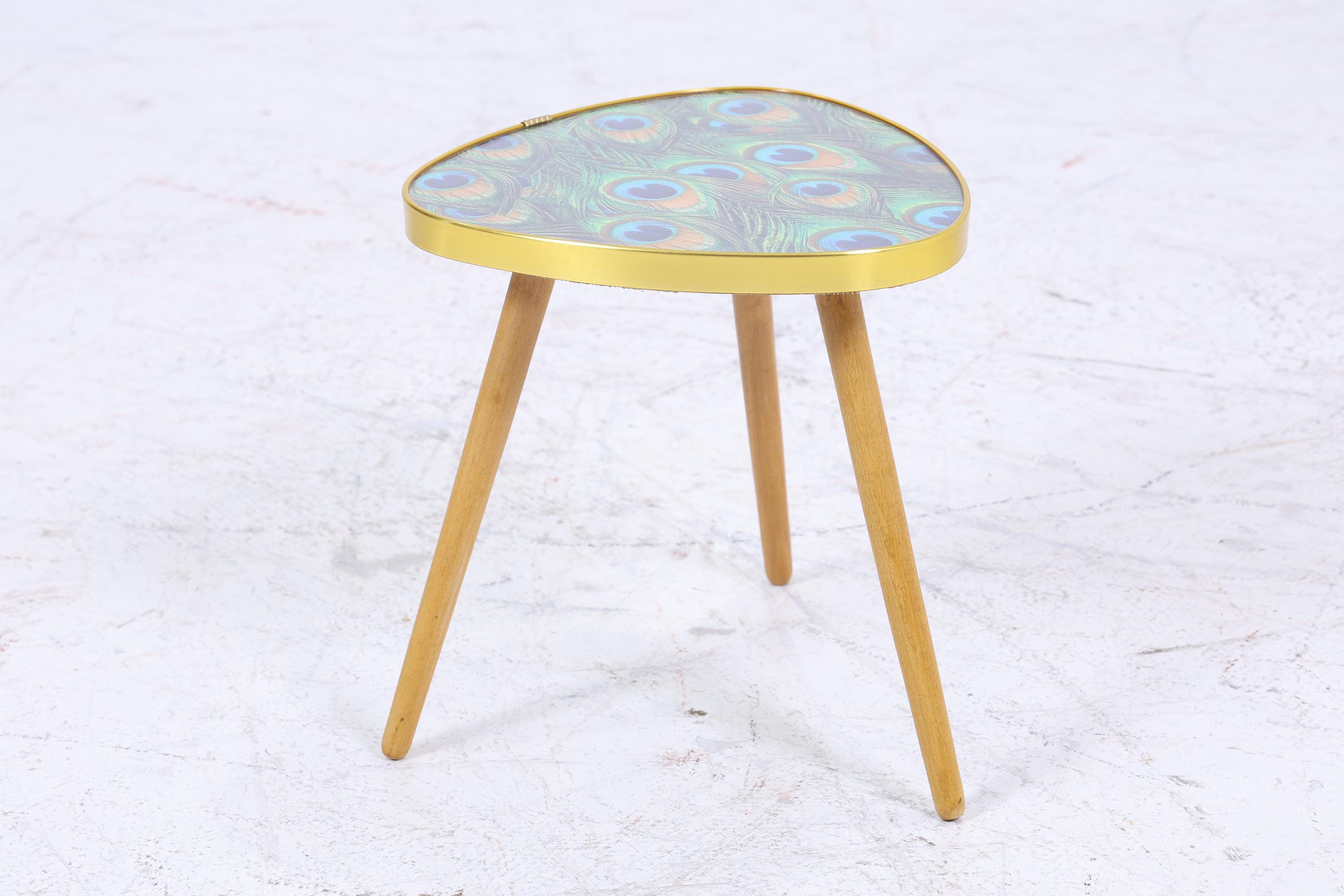 Vintage Blumentisch mit Pfauen Muster | Mid Century Beistelltisch | Telefontisch 60er Jahre