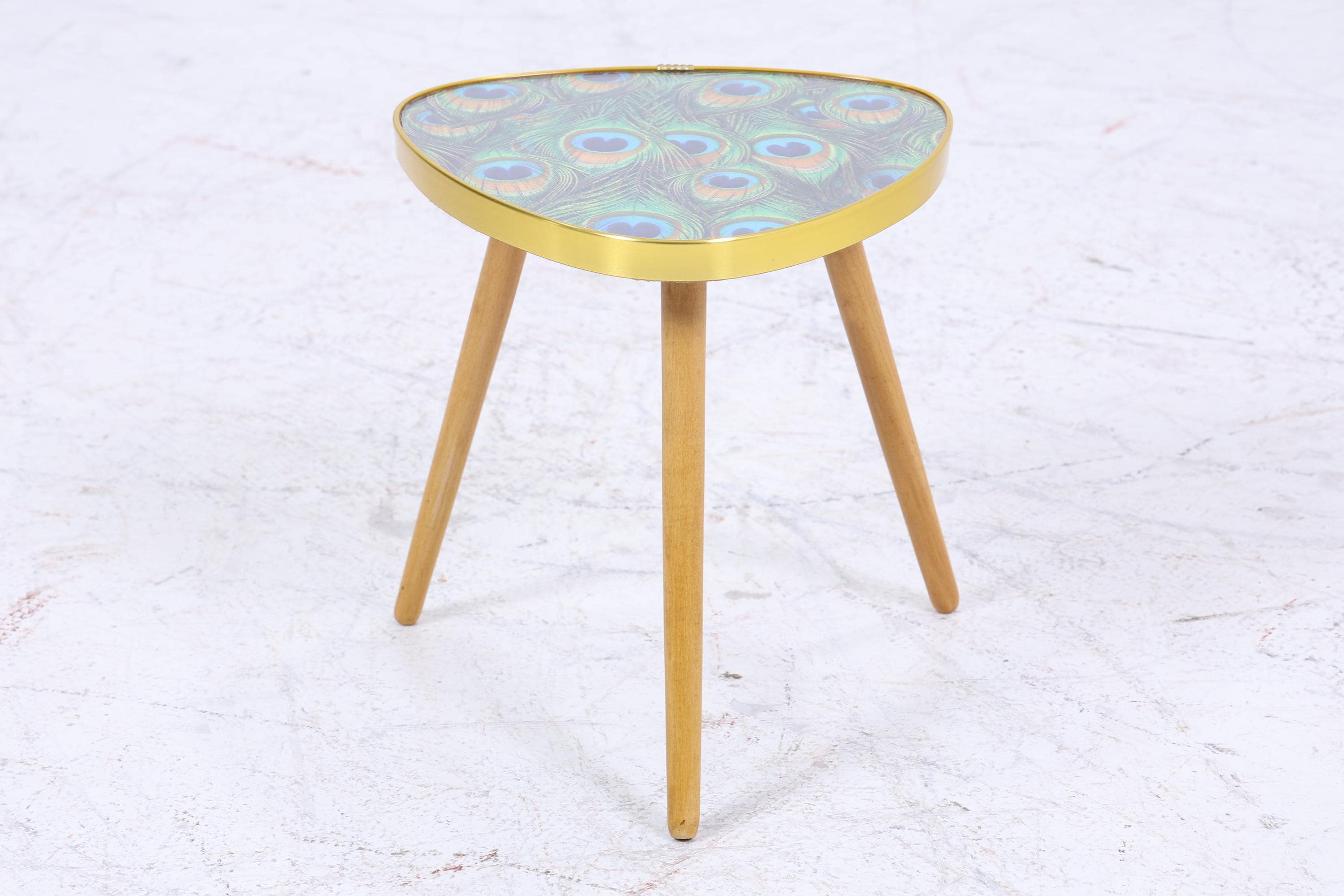 Vintage Blumentisch mit Pfauen Muster | Mid Century Beistelltisch | Telefontisch 60er Jahre