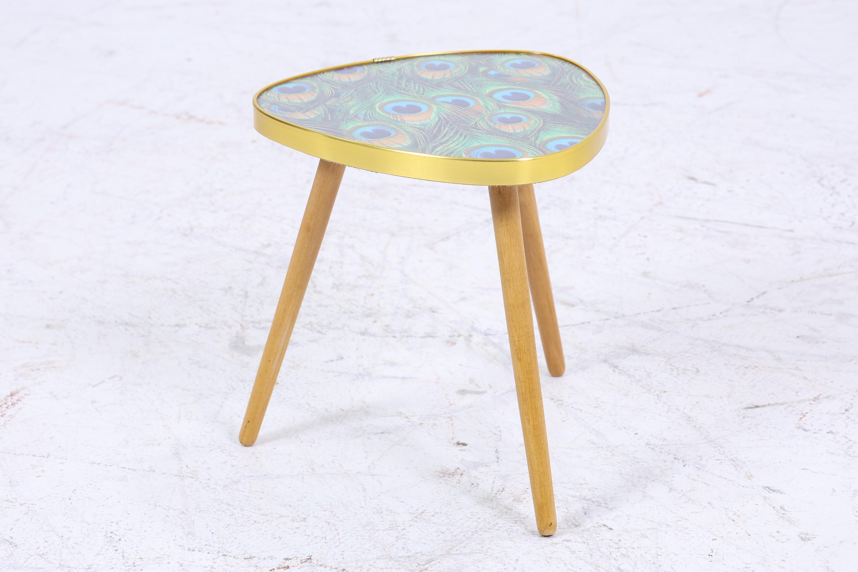 Vintage Blumentisch mit Pfauen Muster | Mid Century Beistelltisch | Telefontisch 60er Jahre