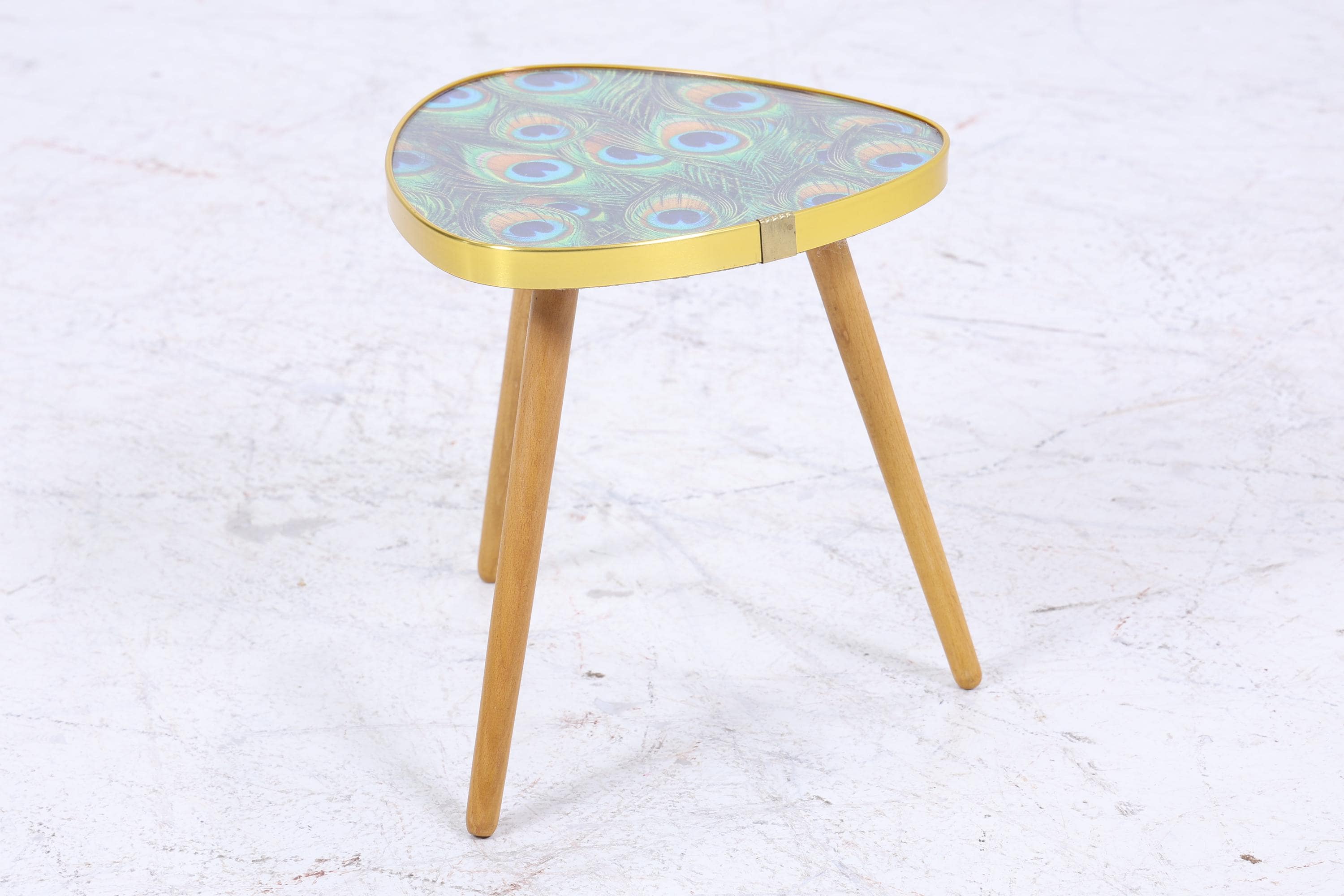 Vintage Blumentisch mit Pfauen Muster | Mid Century Beistelltisch | Telefontisch 60er Jahre