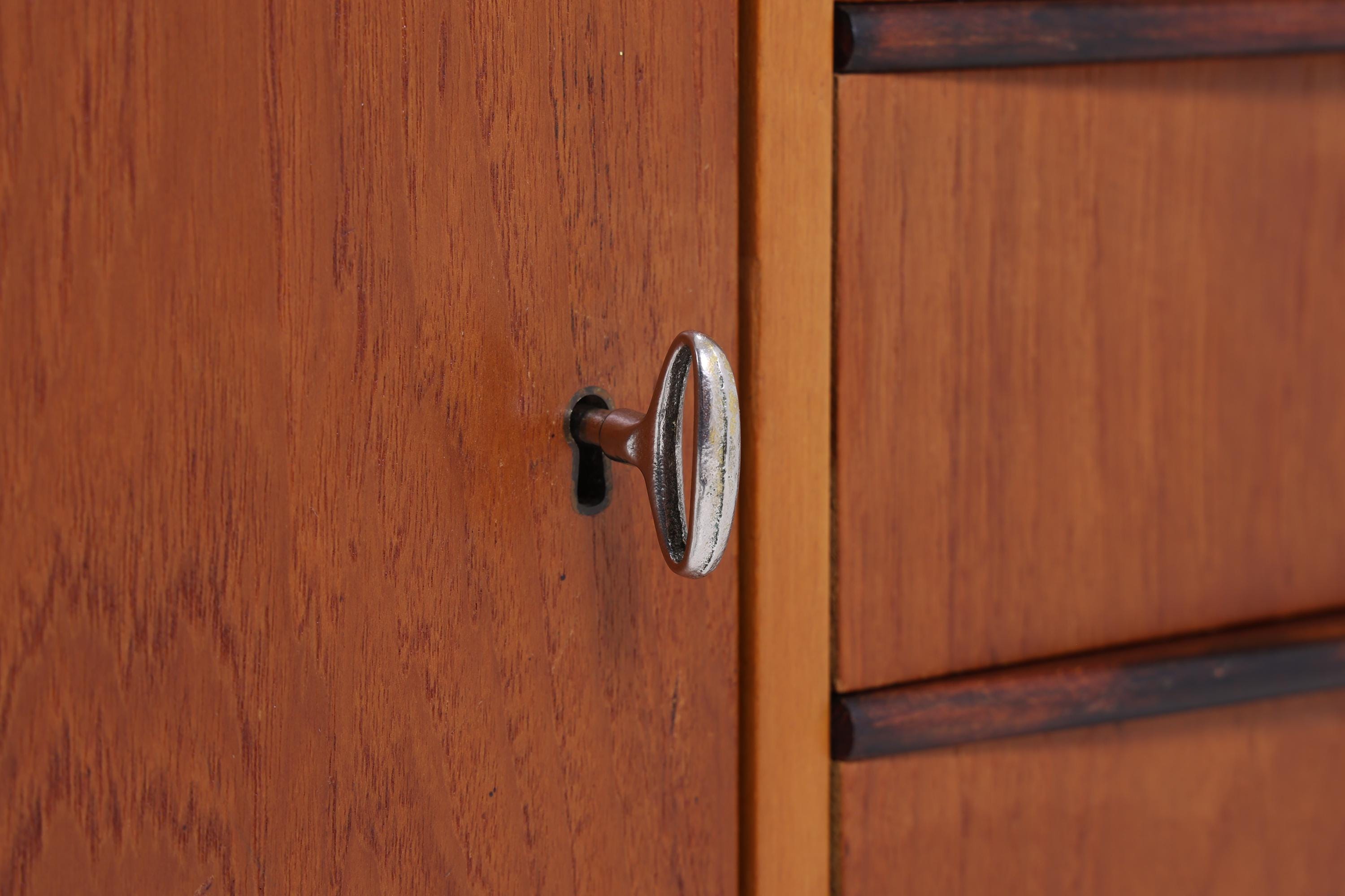 Vintage Teak Kommode mit ausziehbarer Schreibplatte | Mid Century Schubladen Schrank Holz Aufbewahrung 60er Jahre