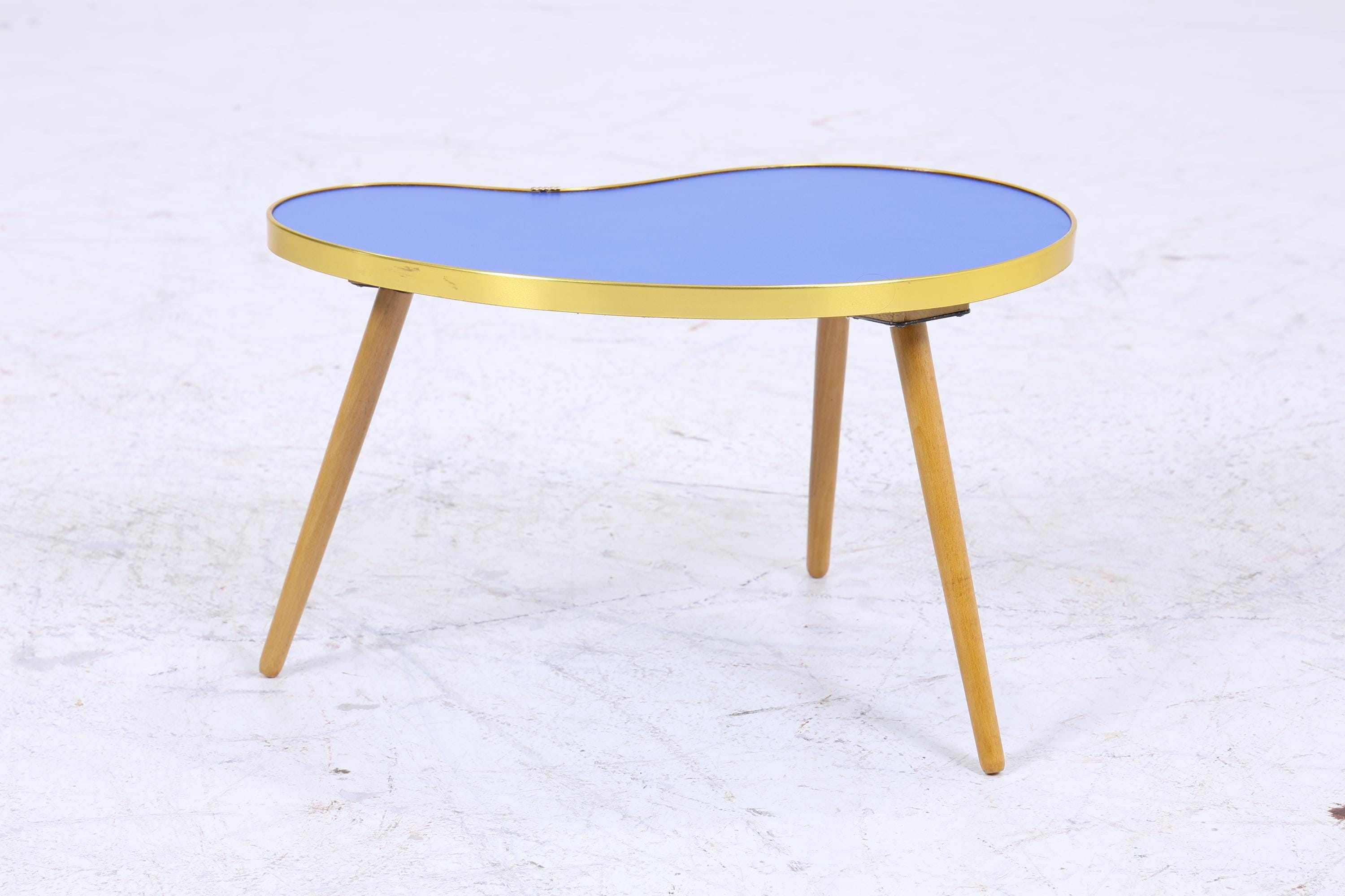 Vintage Nierentisch | Mid Century Blumentisch | Beistelltische Blau 60er Jahre