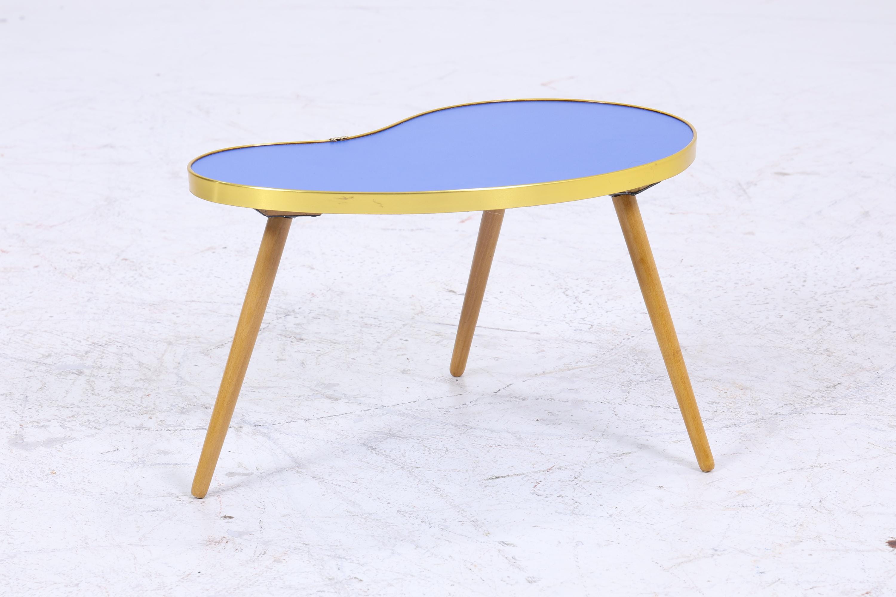 Vintage Nierentisch | Mid Century Blumentisch | Beistelltische Blau 60er Jahre