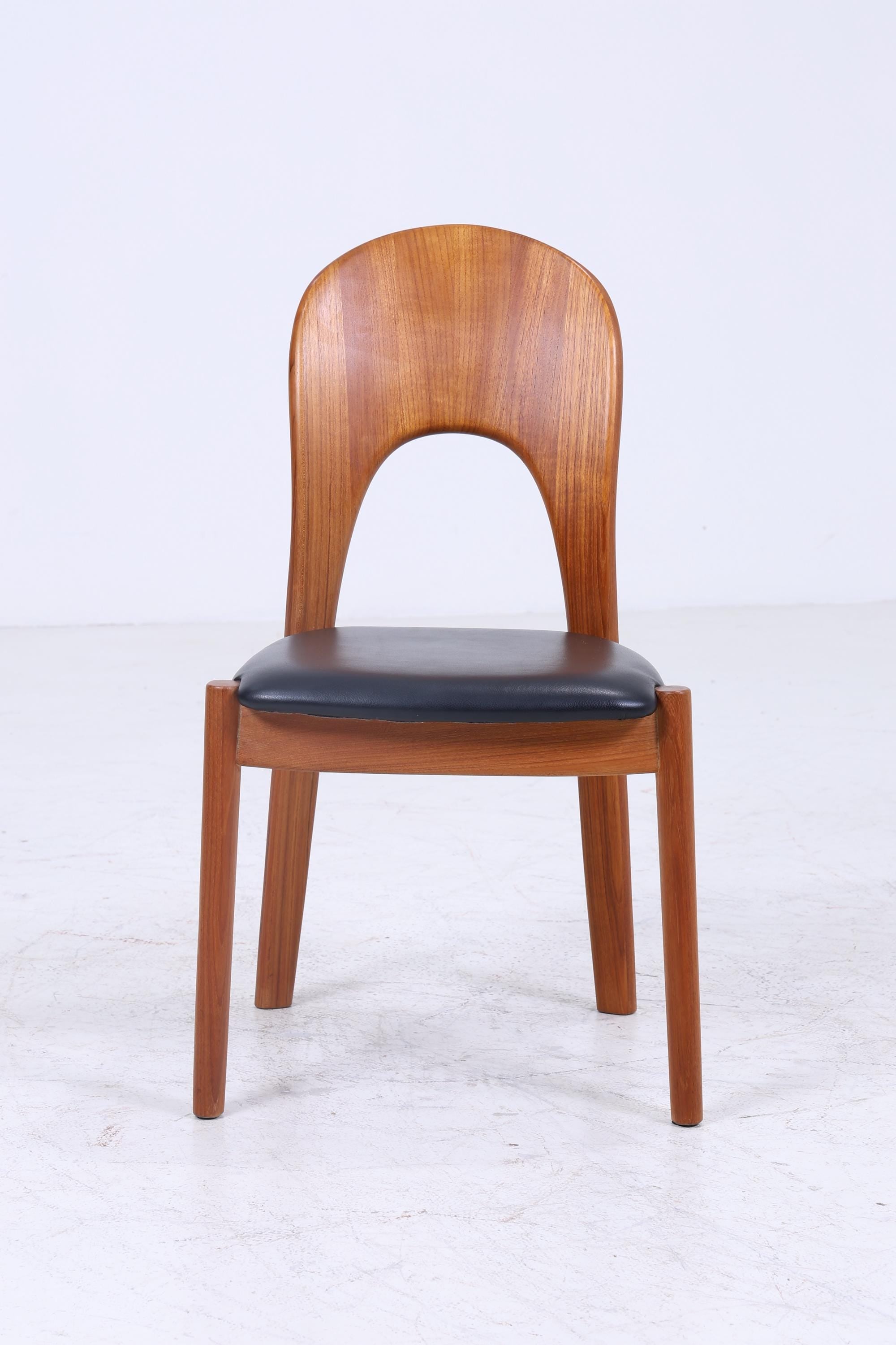5 Vintage Teak Esszimmer Stühle von Niels Koefoed für Glostrup | Mid Century Stuhl 60er Jahre | Küchenstuhl Leder Bezug