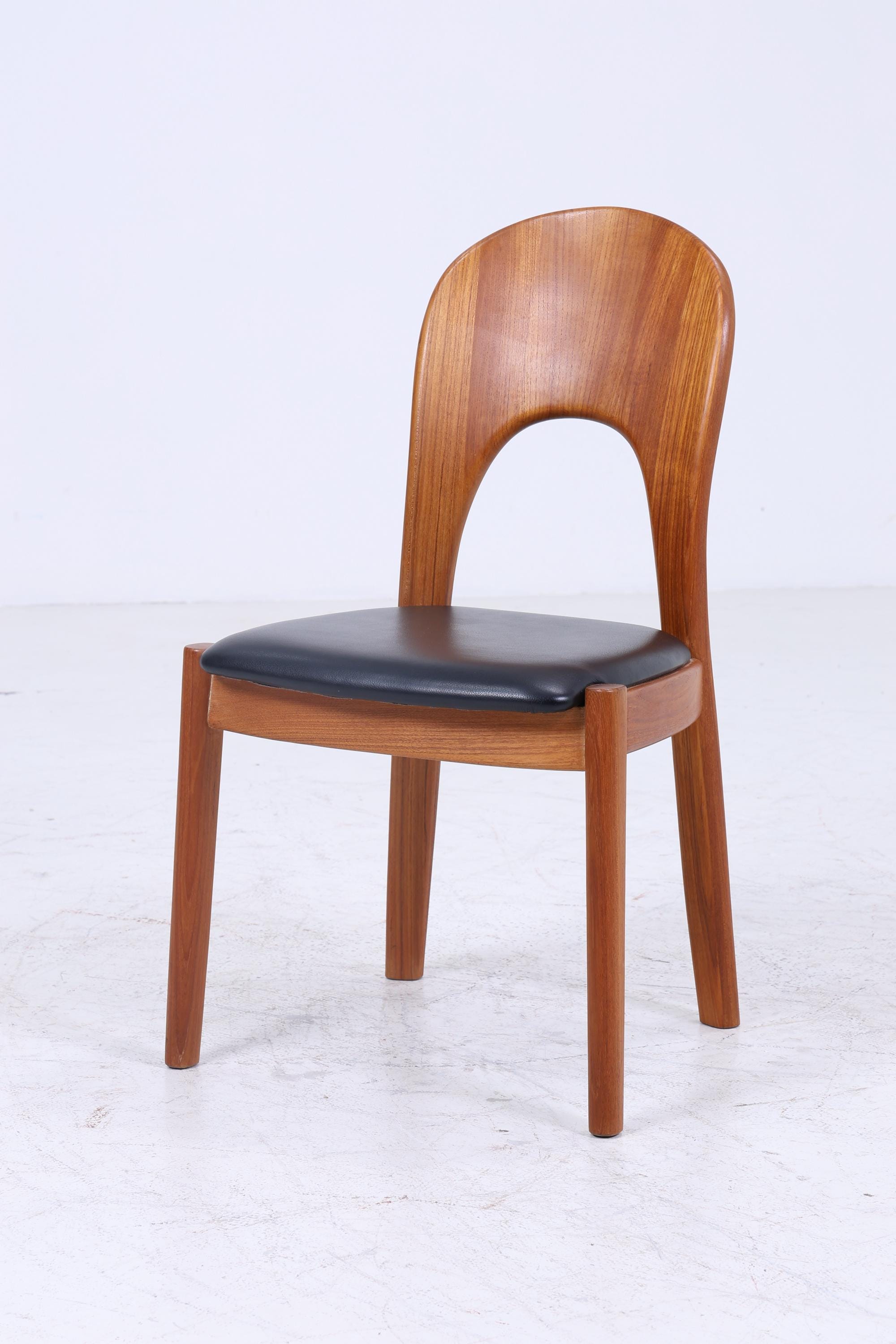 5 Vintage Teak Esszimmer Stühle von Niels Koefoed für Glostrup | Mid Century Stuhl 60er Jahre | Küchenstuhl Leder Bezug