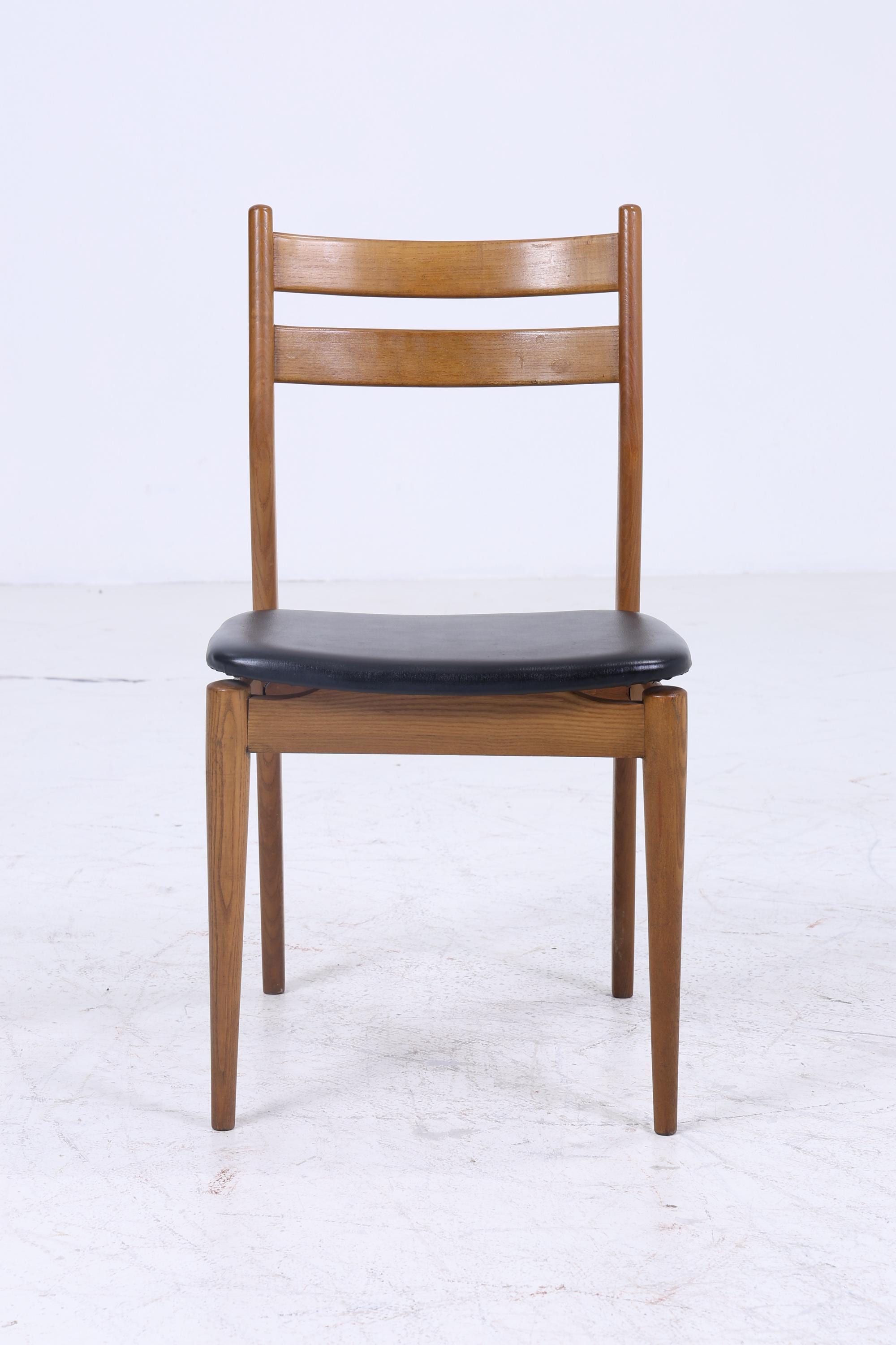 2 Vintage Teak Esszimmer Stühle | Mid Century Stuhl 60er Jahre | Küchenstuhl Leder Bezug