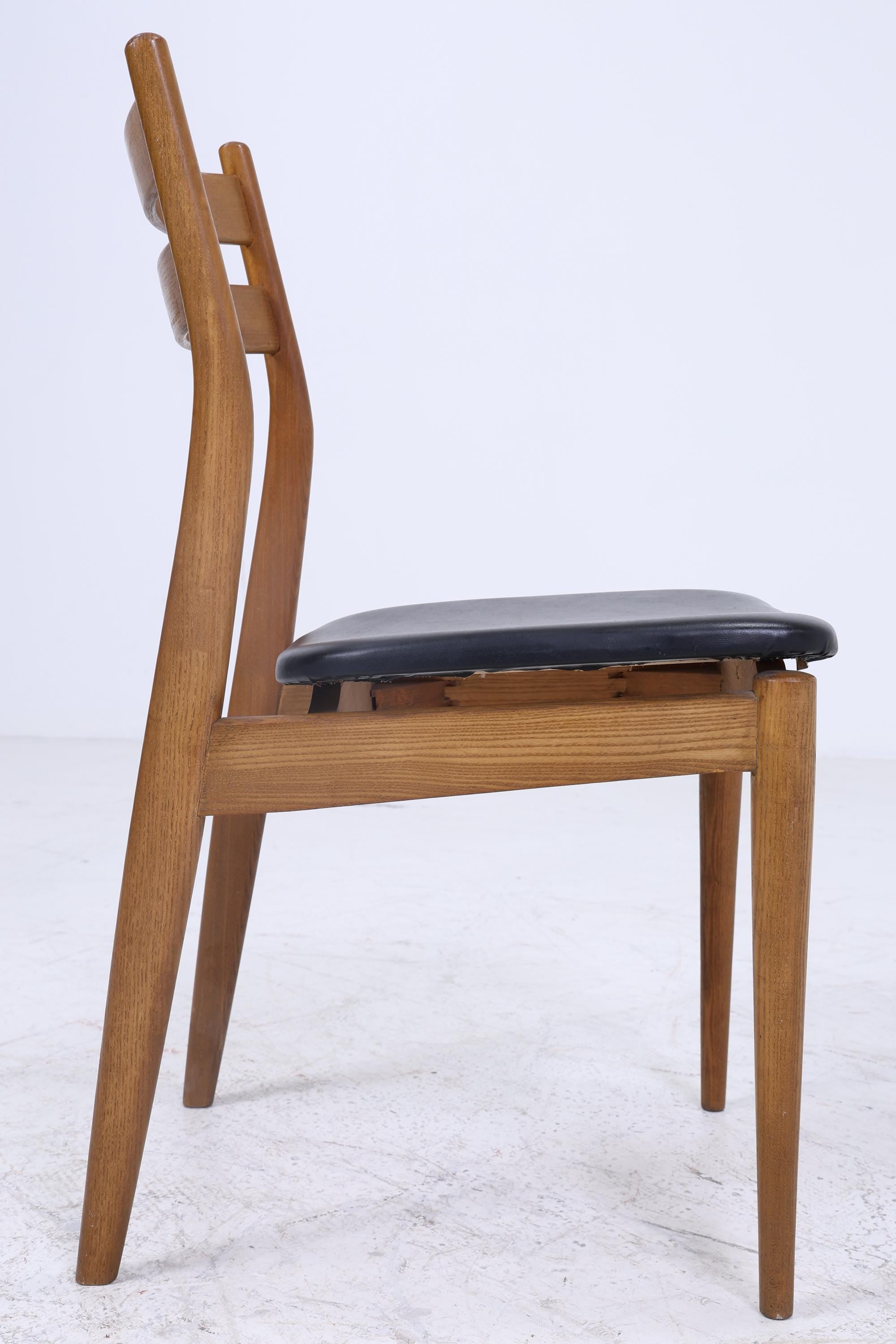 2 Vintage Teak Esszimmer Stühle | Mid Century Stuhl 60er Jahre | Küchenstuhl Leder Bezug