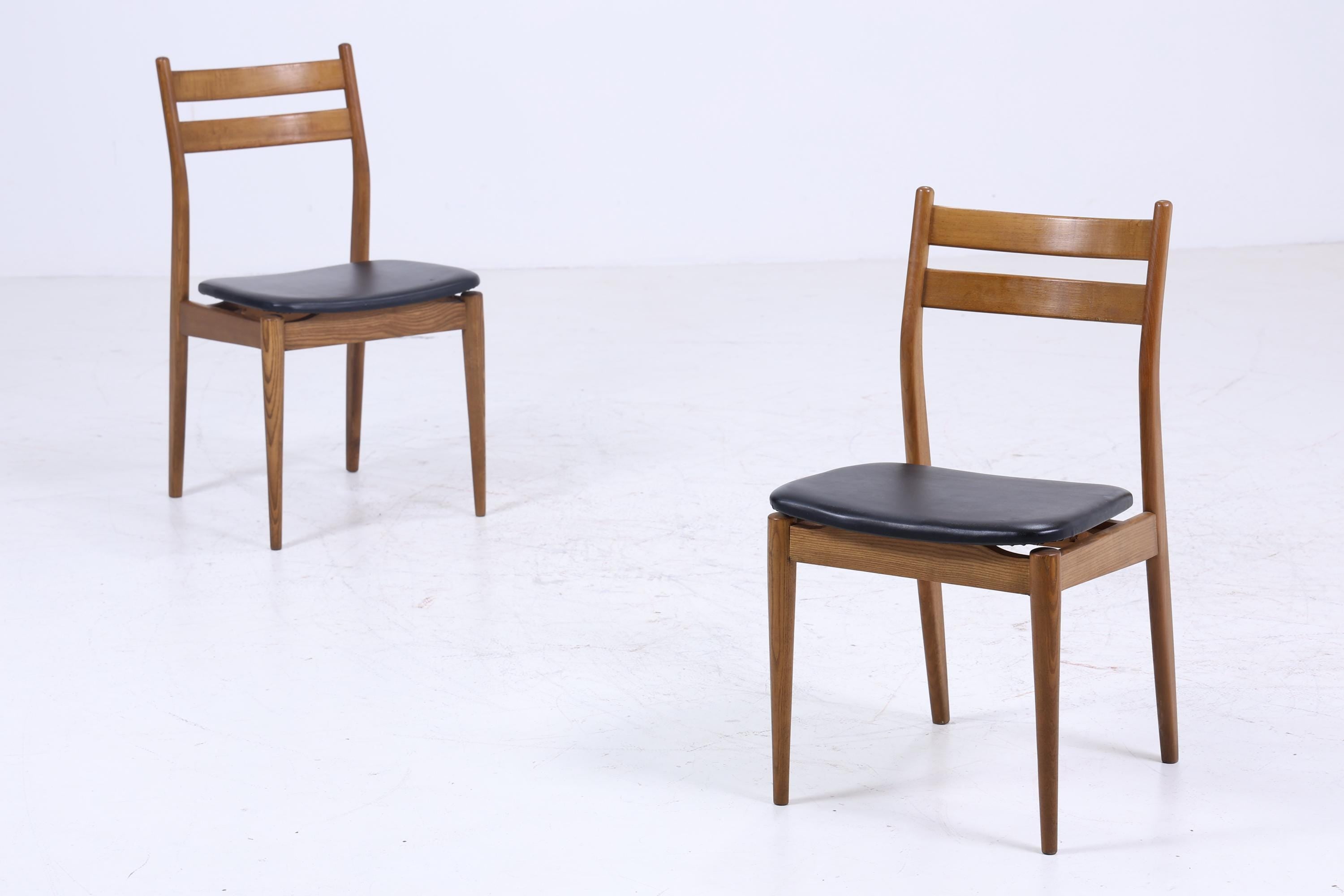 2 Vintage Teak Esszimmer Stühle | Mid Century Stuhl 60er Jahre | Küchenstuhl Leder Bezug