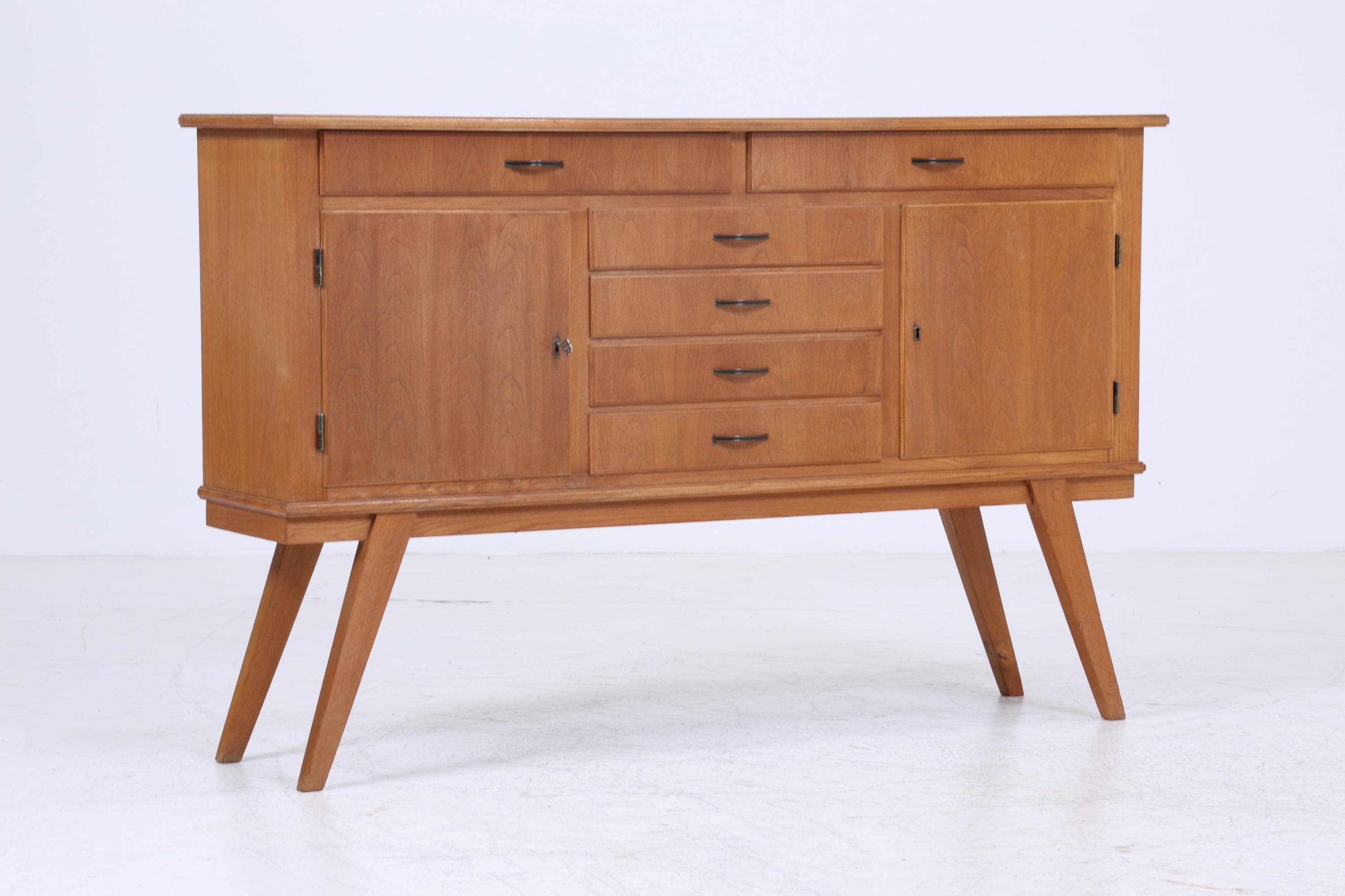 Vintage Sideboard 60er Jahre | Mid Century Schubladen TV Board mit Schubladen & Fächern Retro Holz Aufbewahrung Anrichte