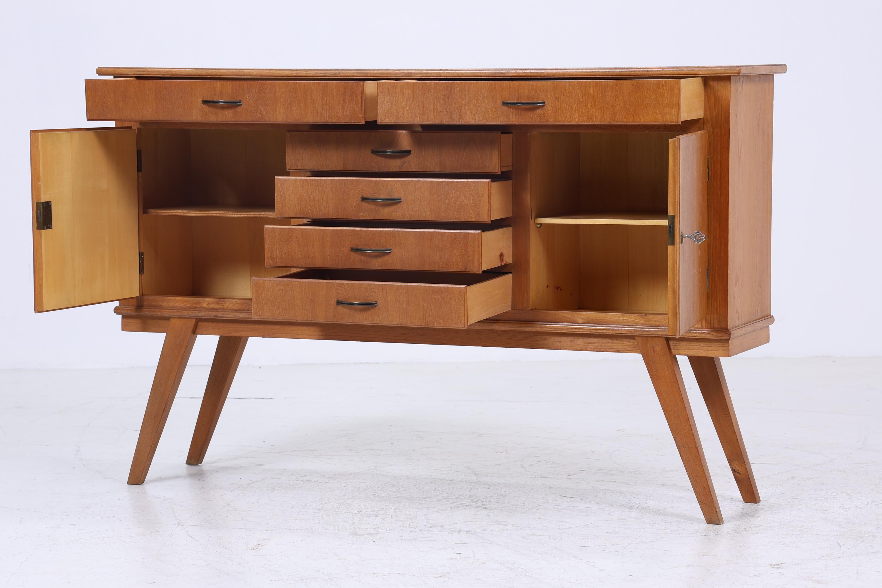 Vintage Sideboard 60er Jahre | Mid Century Schubladen TV Board mit Schubladen & Fächern Retro Holz Aufbewahrung Anrichte