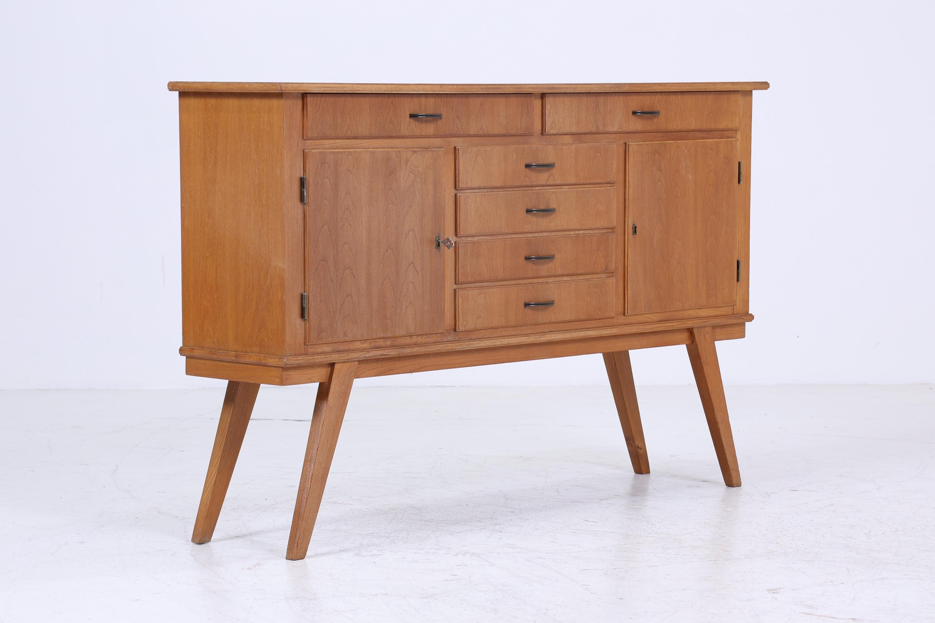 Vintage Sideboard 60er Jahre | Mid Century Schubladen TV Board mit Schubladen & Fächern Retro Holz Aufbewahrung Anrichte