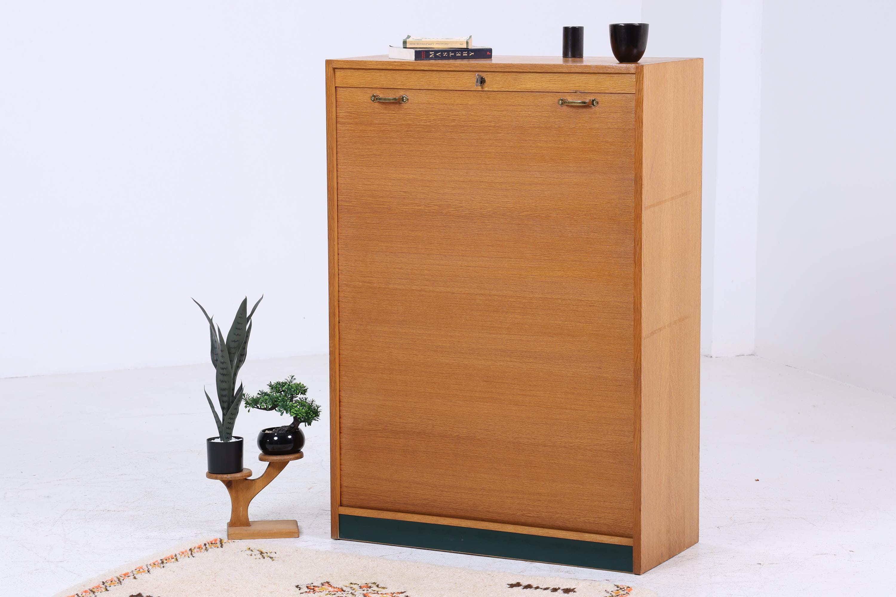 Vintage Rollladenschrank 60er Jahre | Mid Century Schrank Bücherschrank Highboard Holz Aufbewahrung Aktenschrank