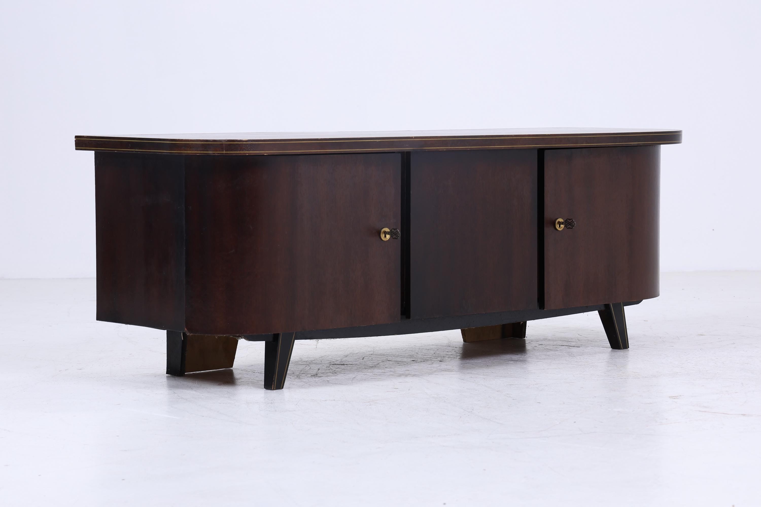 Dunkles Vintage Lowboard 60er Jahre | Mid Century Sideboard mit Fächern Retro Dunkel Holz