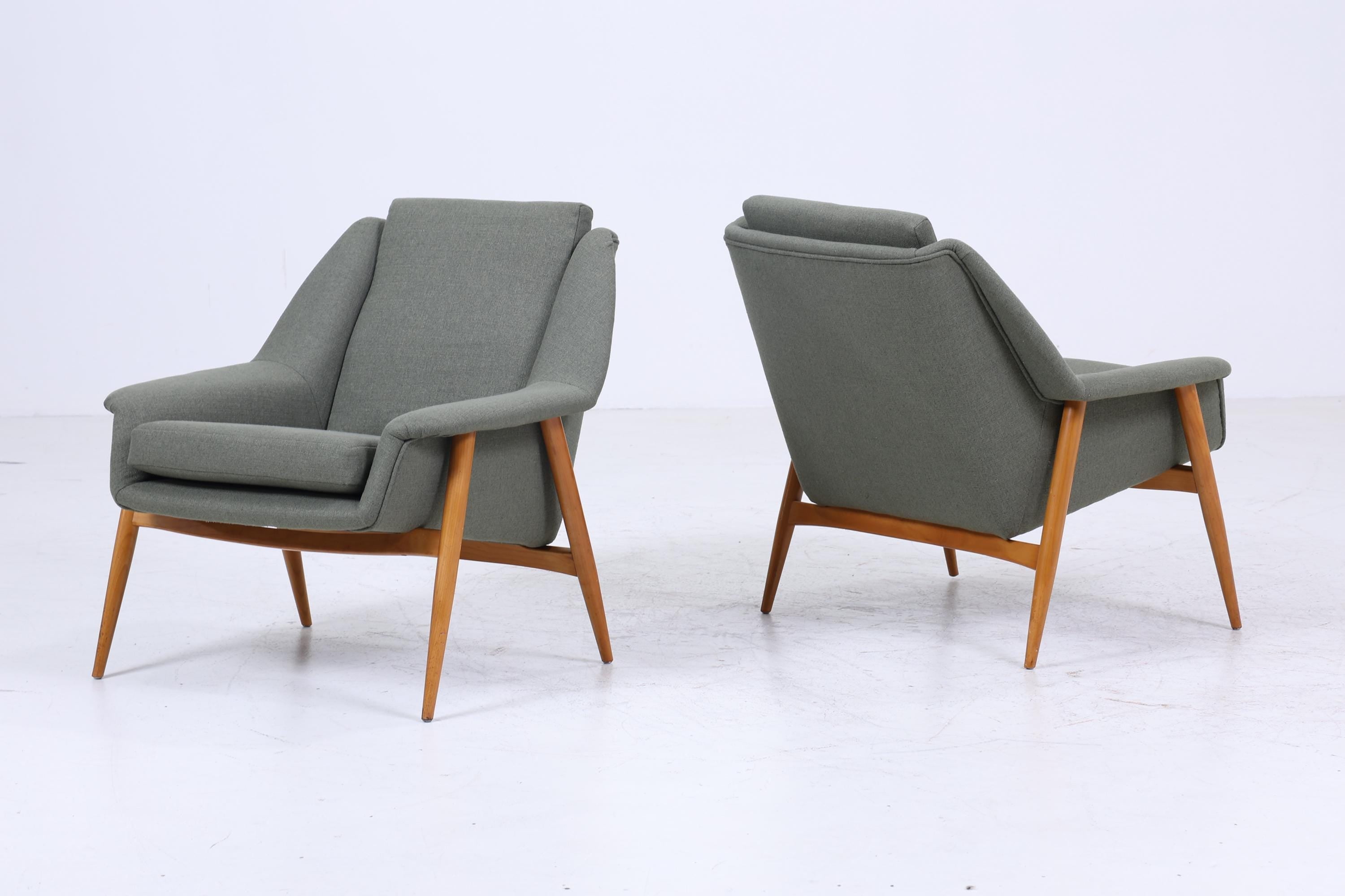 2 Vintage Armlehnsessel von Wilhelm Knoll für Cassina 60er Jahre | Design Mid Century Stuhl Olivgrün Retro Holz Wohnzimmer 70er