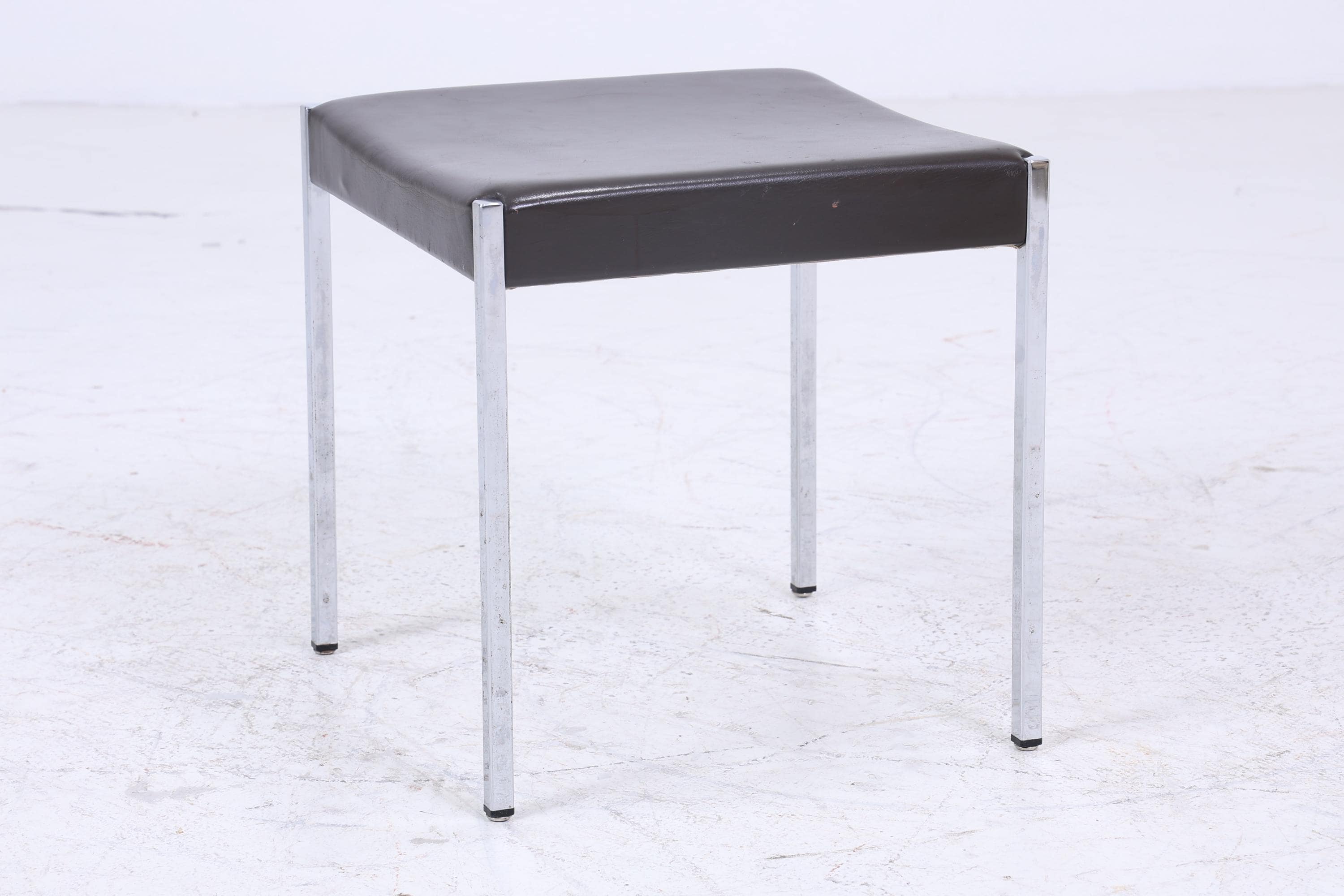 Vintage Leder Hocker | Mid Century Sitzhocker Chrom | Retro Stuhl 60er 70er