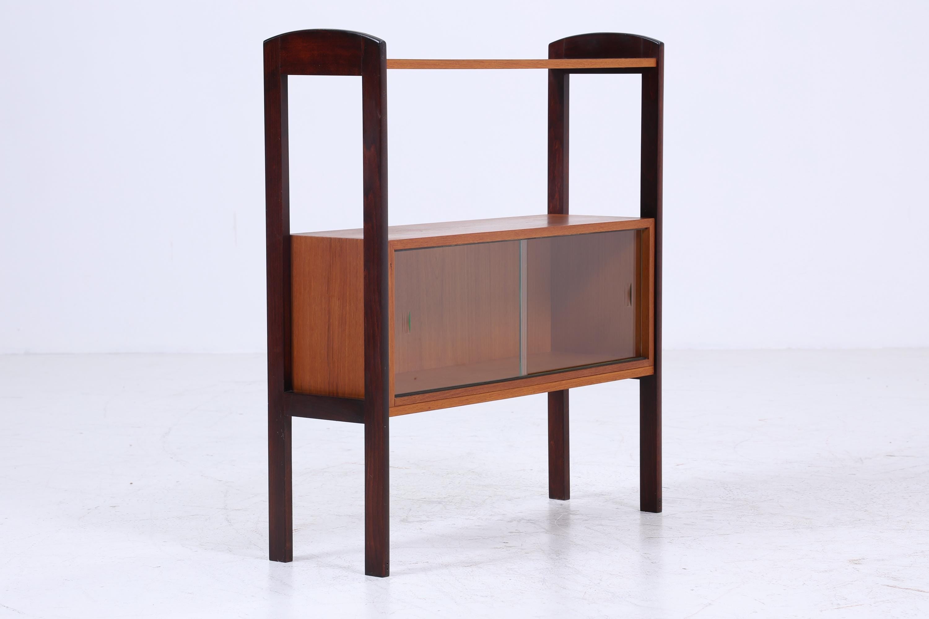 Vintage Teak Glas Kommode 60er Jahre | Retro Glas Bar - Mid Century Konsolentisch Vitrine Holz Design