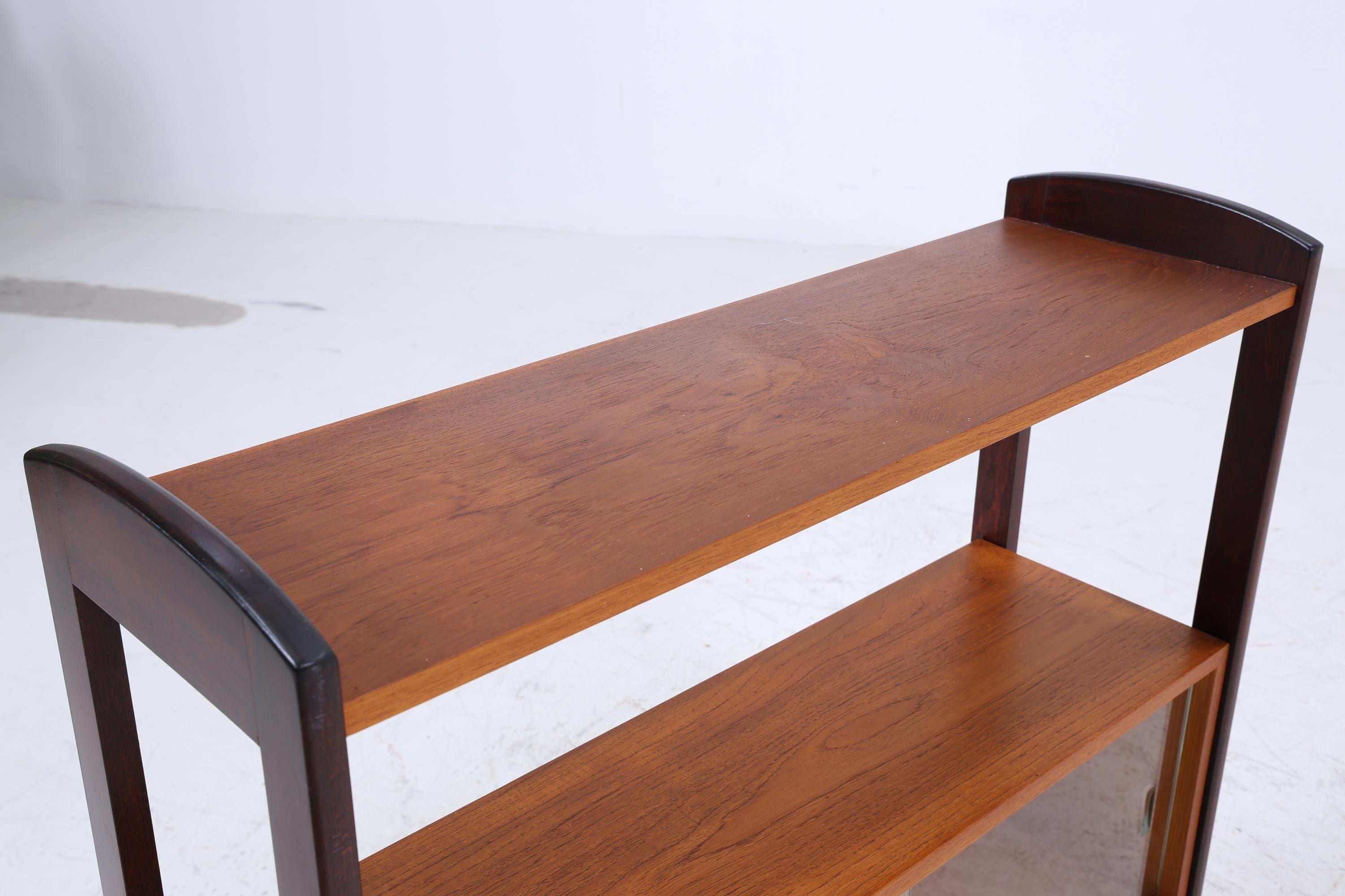 Vintage Teak Glas Kommode 60er Jahre | Retro Glas Bar - Mid Century Konsolentisch Vitrine Holz Design