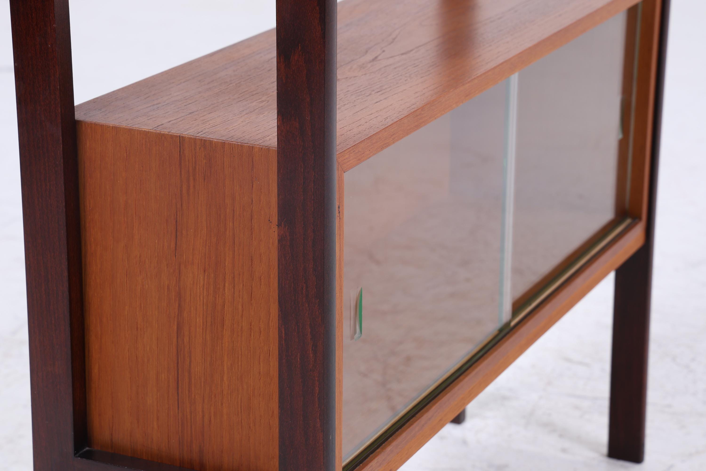 Vintage Teak Glas Kommode 60er Jahre | Retro Glas Bar - Mid Century Konsolentisch Vitrine Holz Design