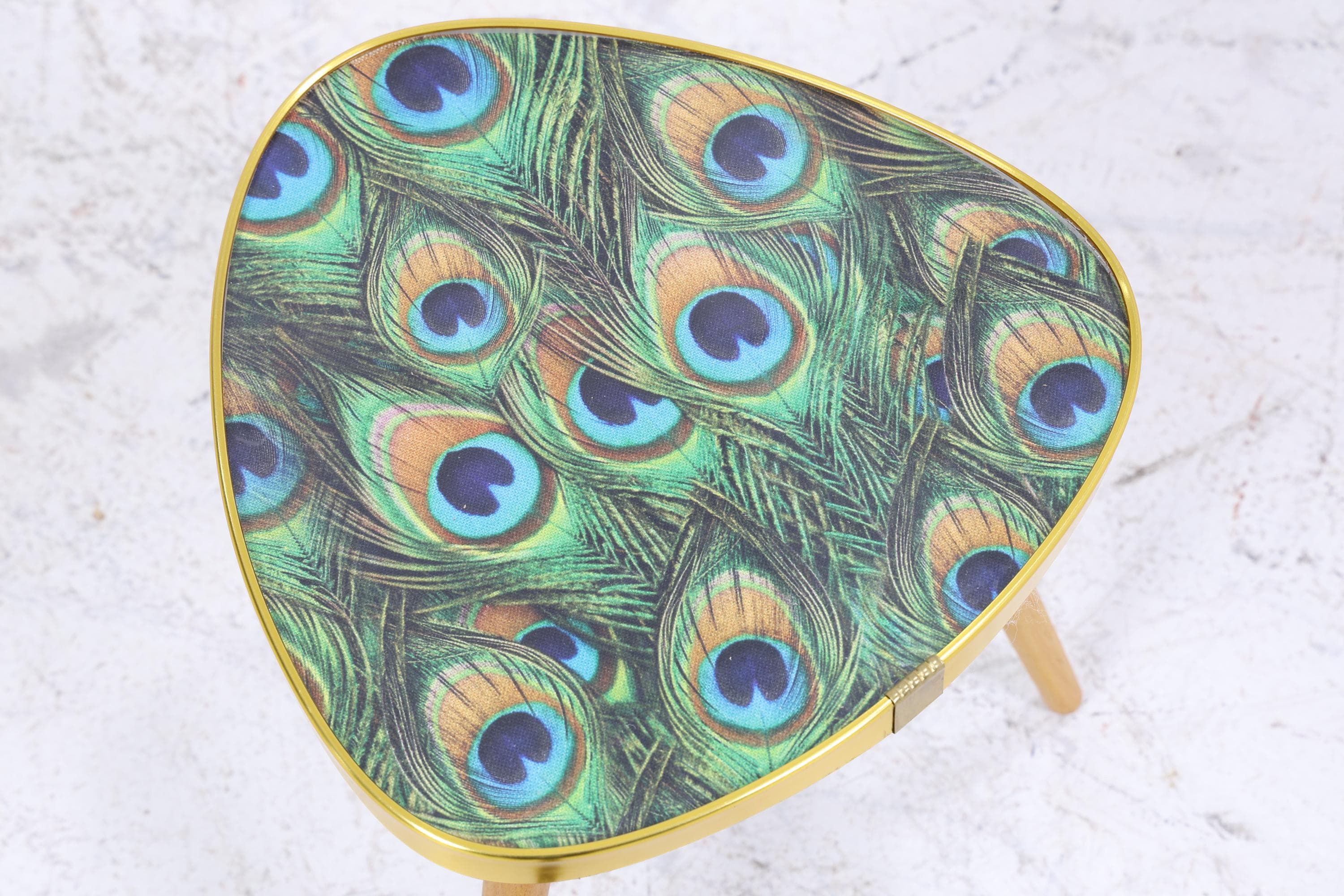 Vintage Blumentisch mit Pfauen Muster | Mid Century Beistelltisch | Telefontisch 60er Jahre