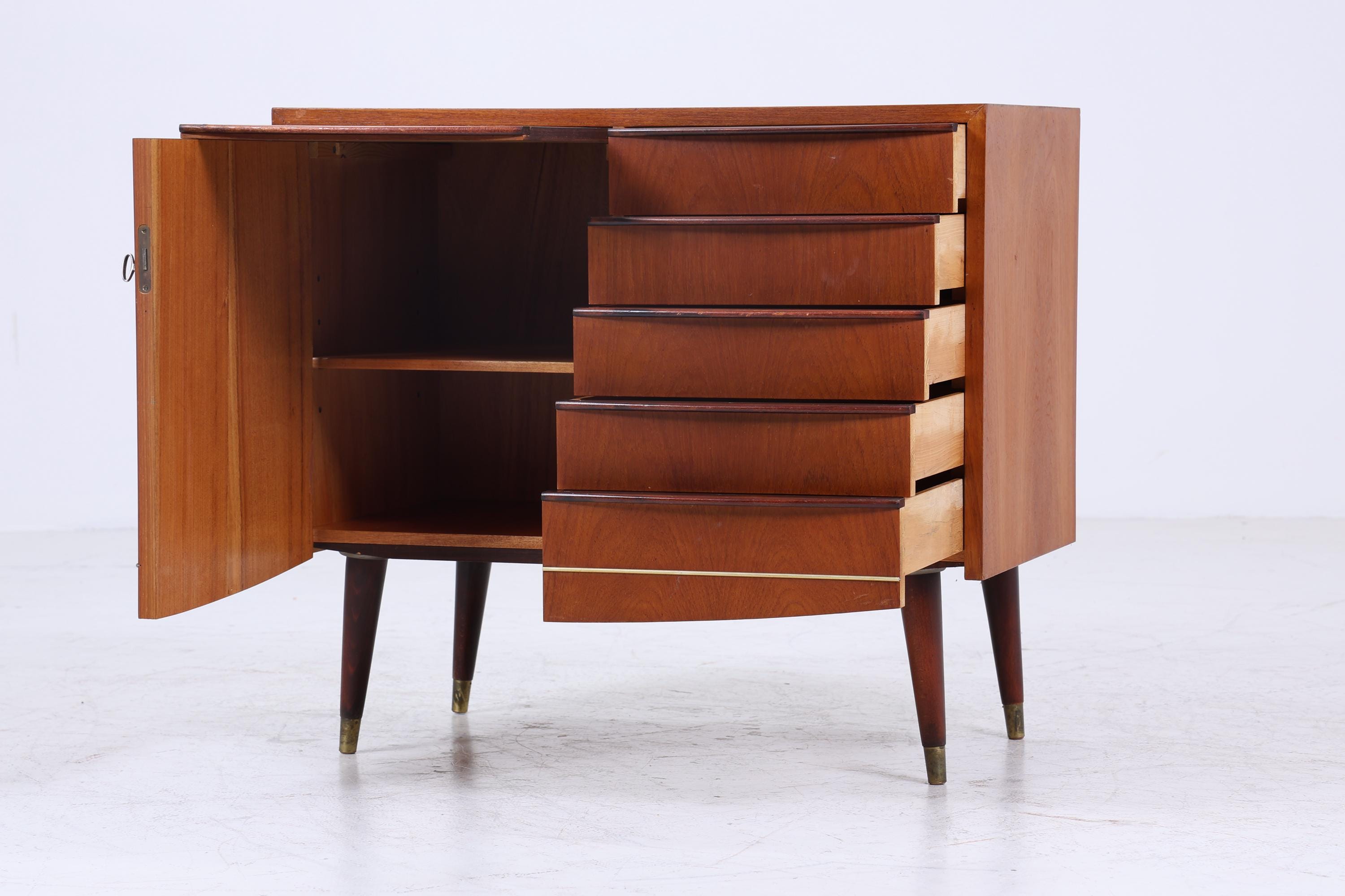 Vintage Teak Kommode mit ausziehbarer Schreibplatte | Mid Century Schubladen Schrank Holz Aufbewahrung 60er Jahre