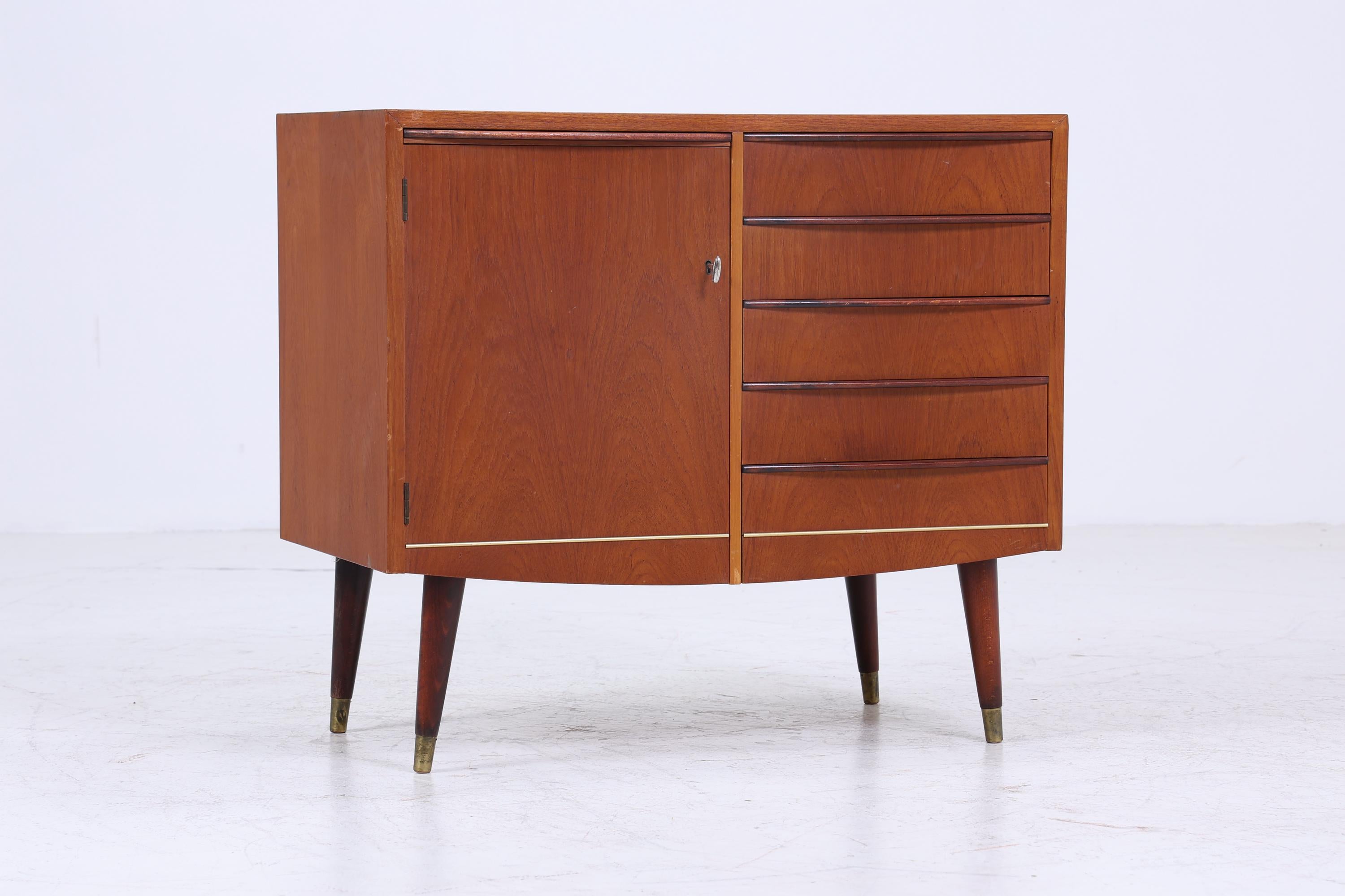 Vintage Teak Kommode mit ausziehbarer Schreibplatte | Mid Century Schubladen Schrank Holz Aufbewahrung 60er Jahre